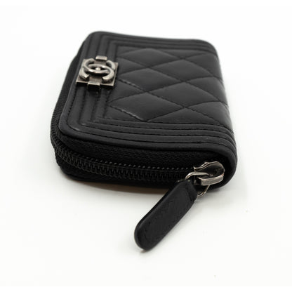 Boy Zipped Coin Purse Black Leather