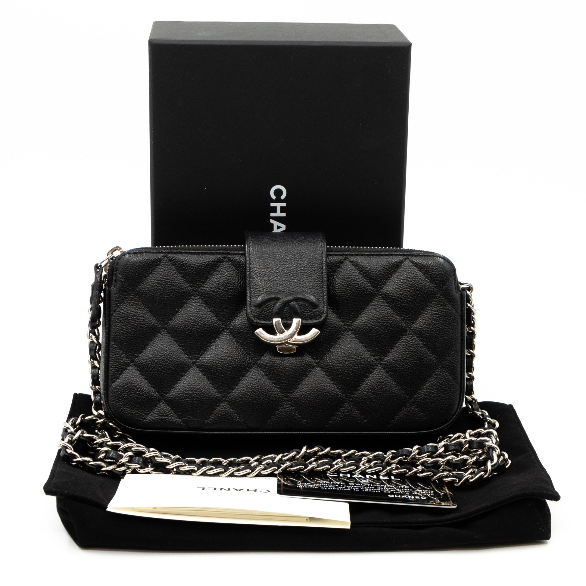CHANEL Caviar Quilted CC Filigree Vanity Clutch With Chain Beige Black  1300045