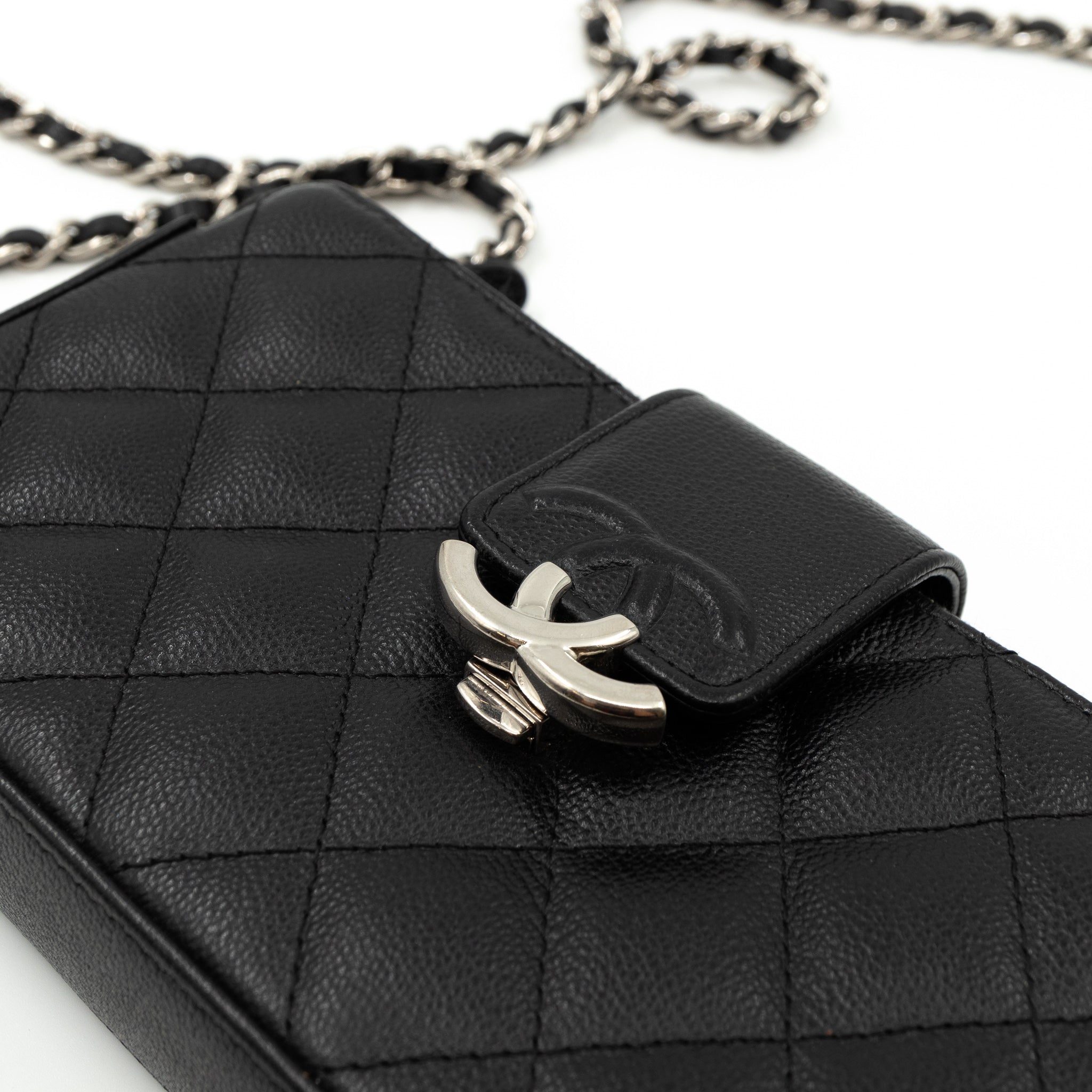 CC Box Clutch On Chain Black Caviar Silver