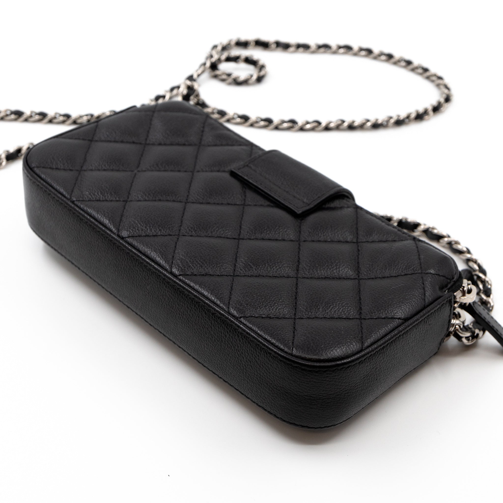 CC Box Clutch On Chain Black Caviar Silver