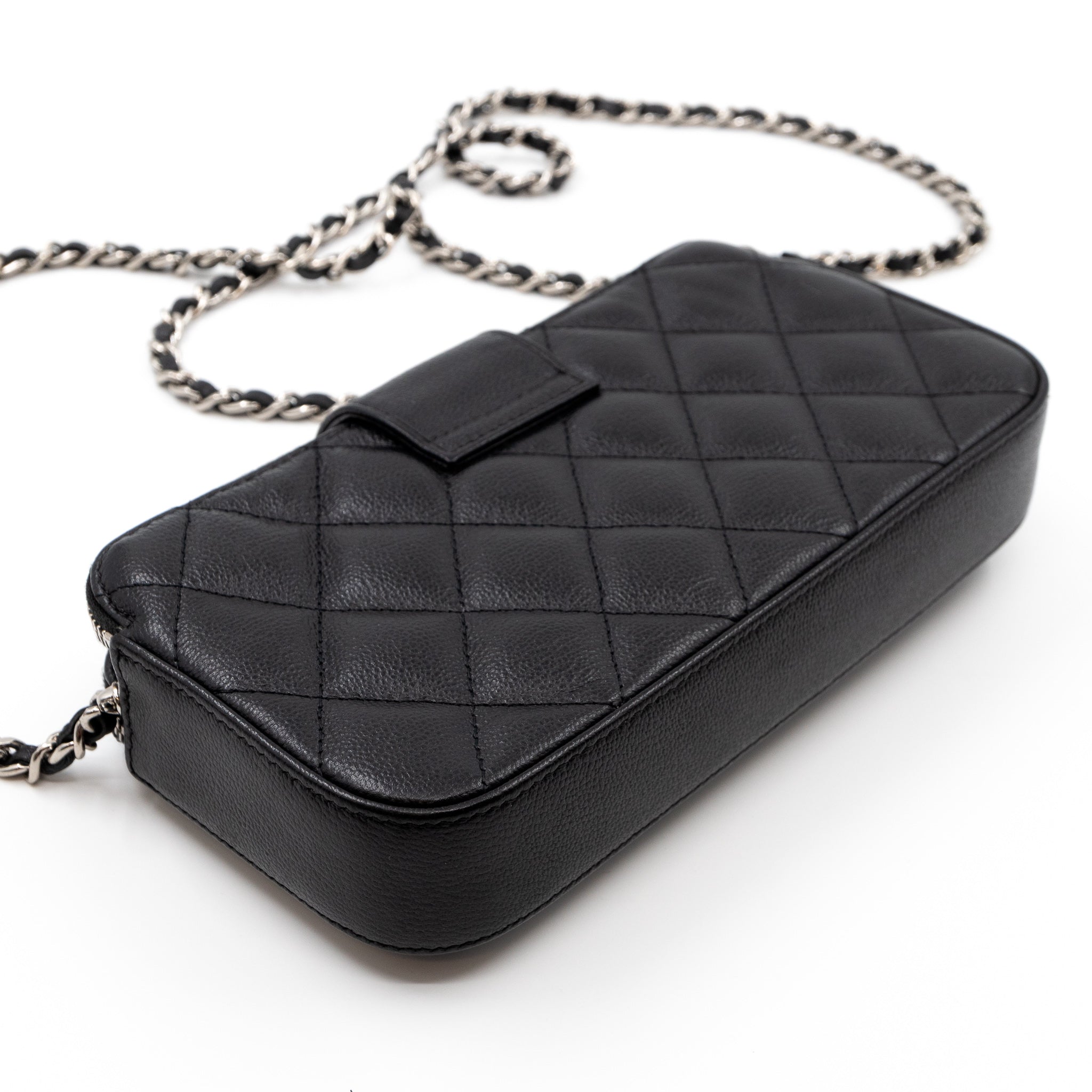 CC Box Clutch On Chain Black Caviar Silver