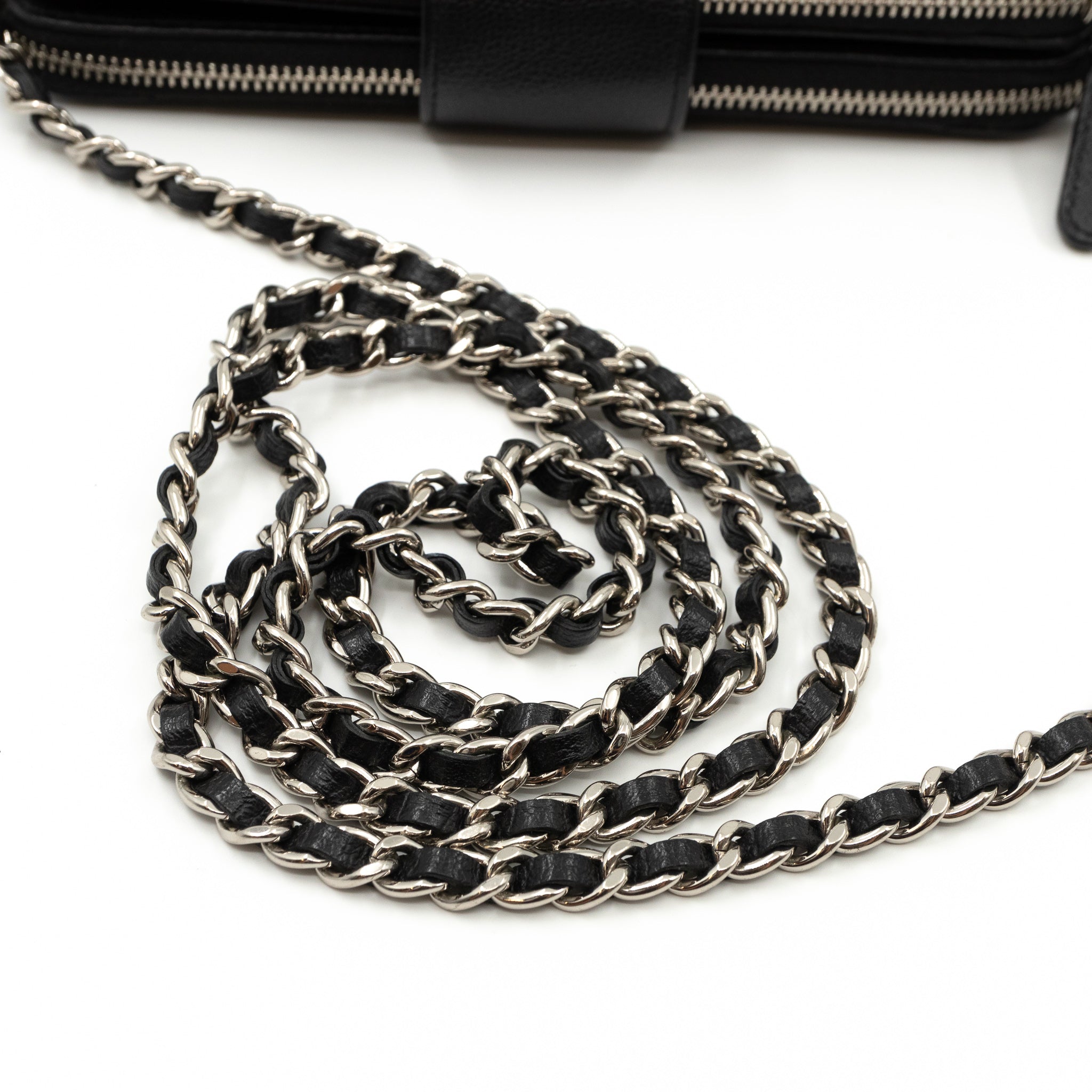 CC Box Clutch On Chain Black Caviar Silver