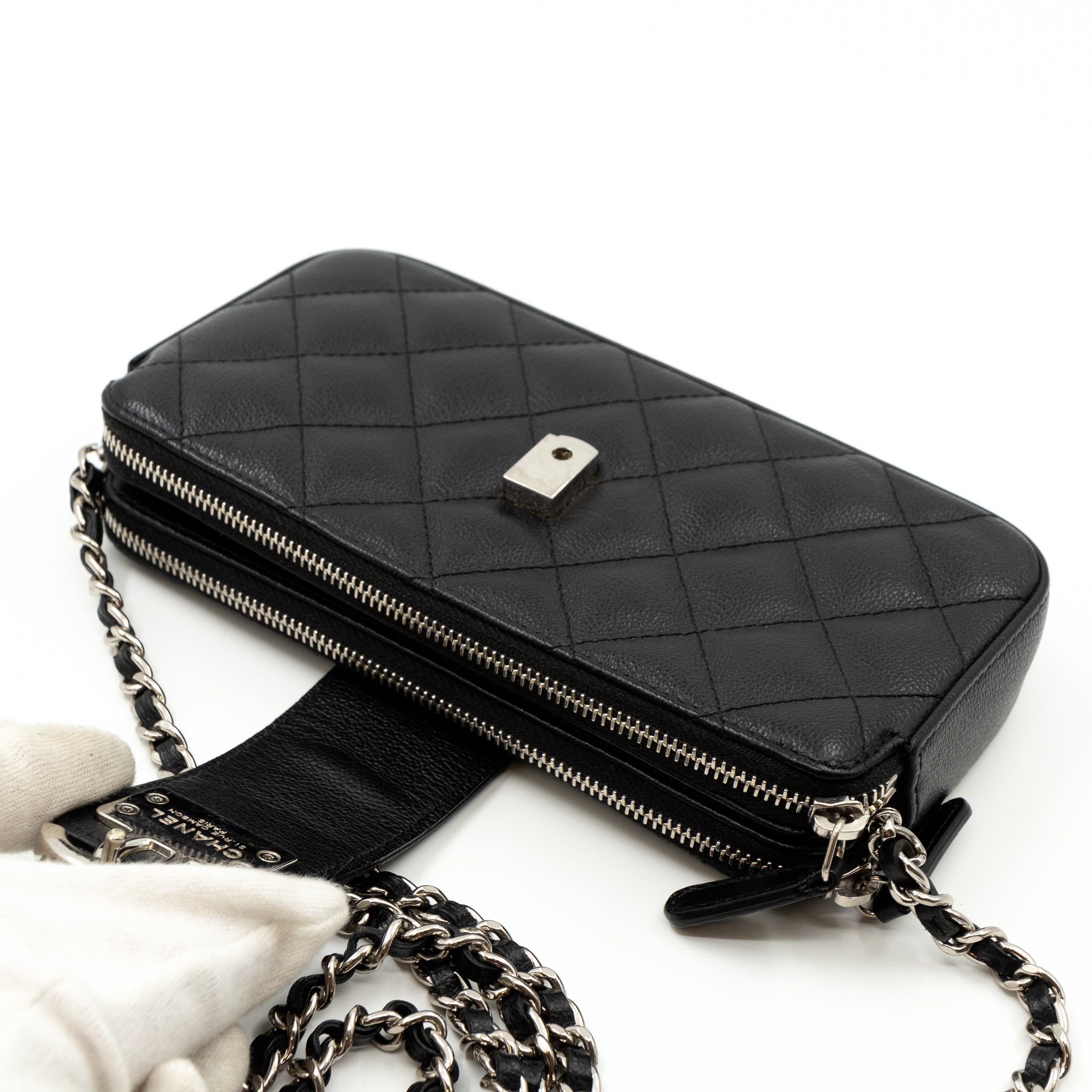 CC Box Clutch On Chain Black Caviar Silver