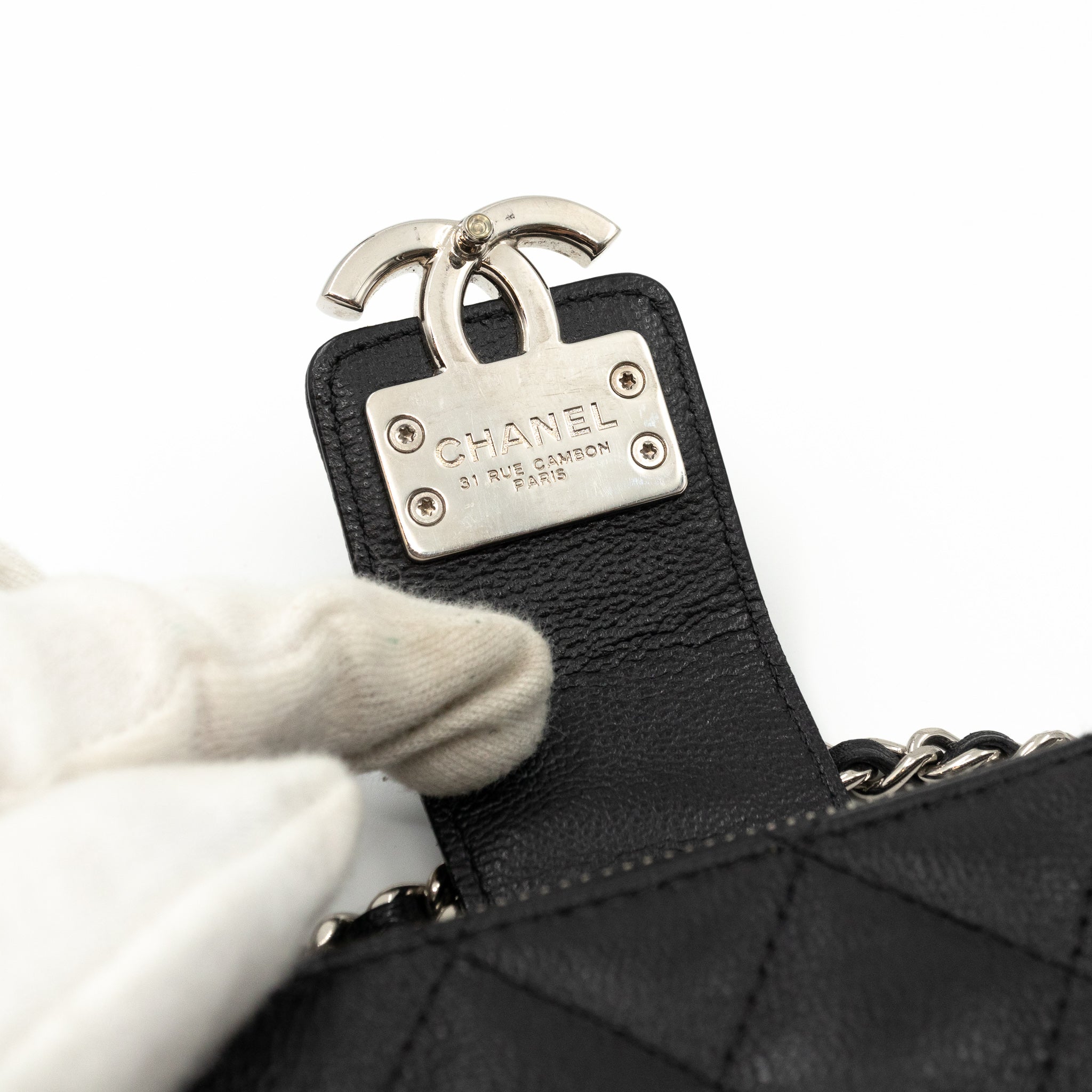 CC Box Clutch On Chain Black Caviar Silver
