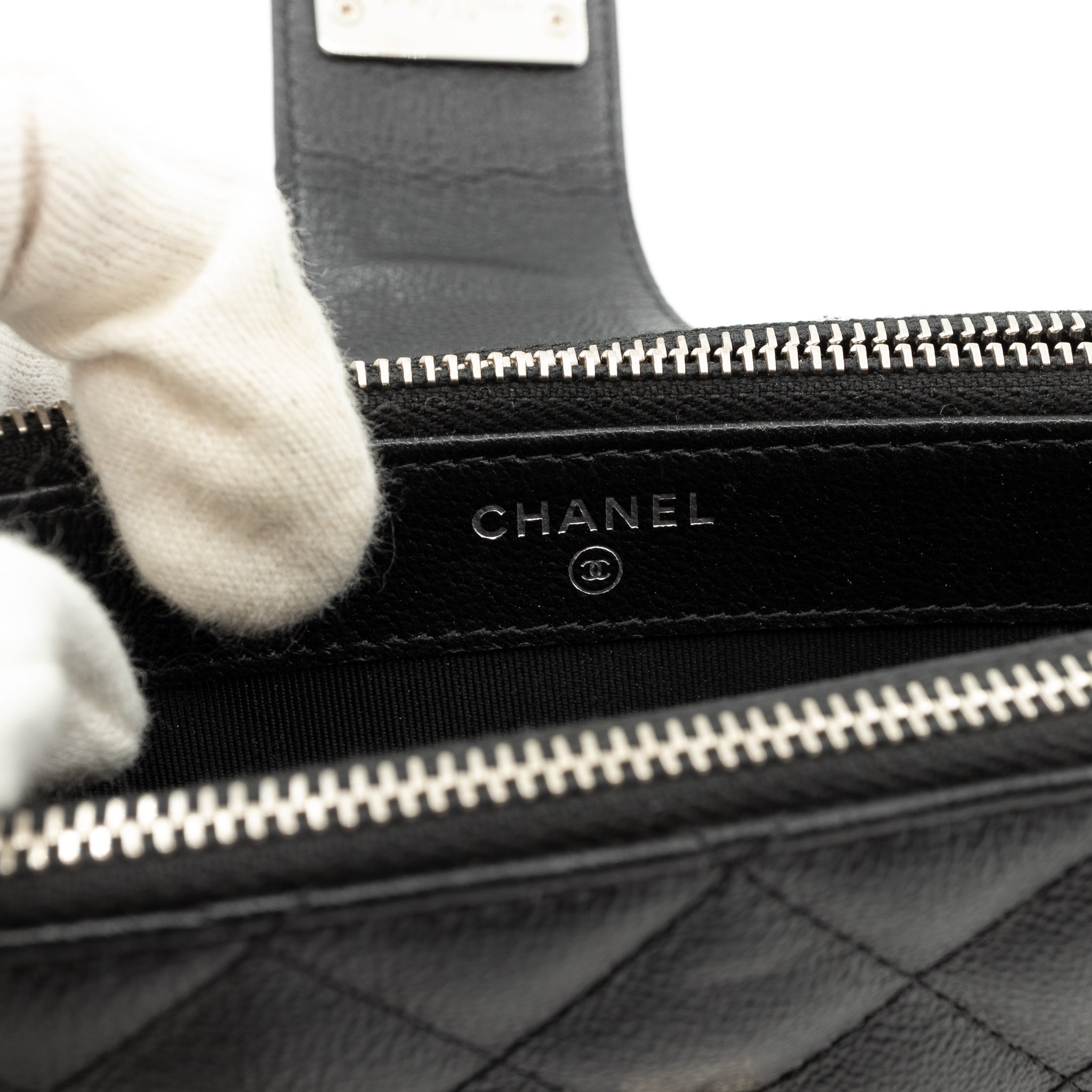 CC Box Clutch On Chain Black Caviar Silver