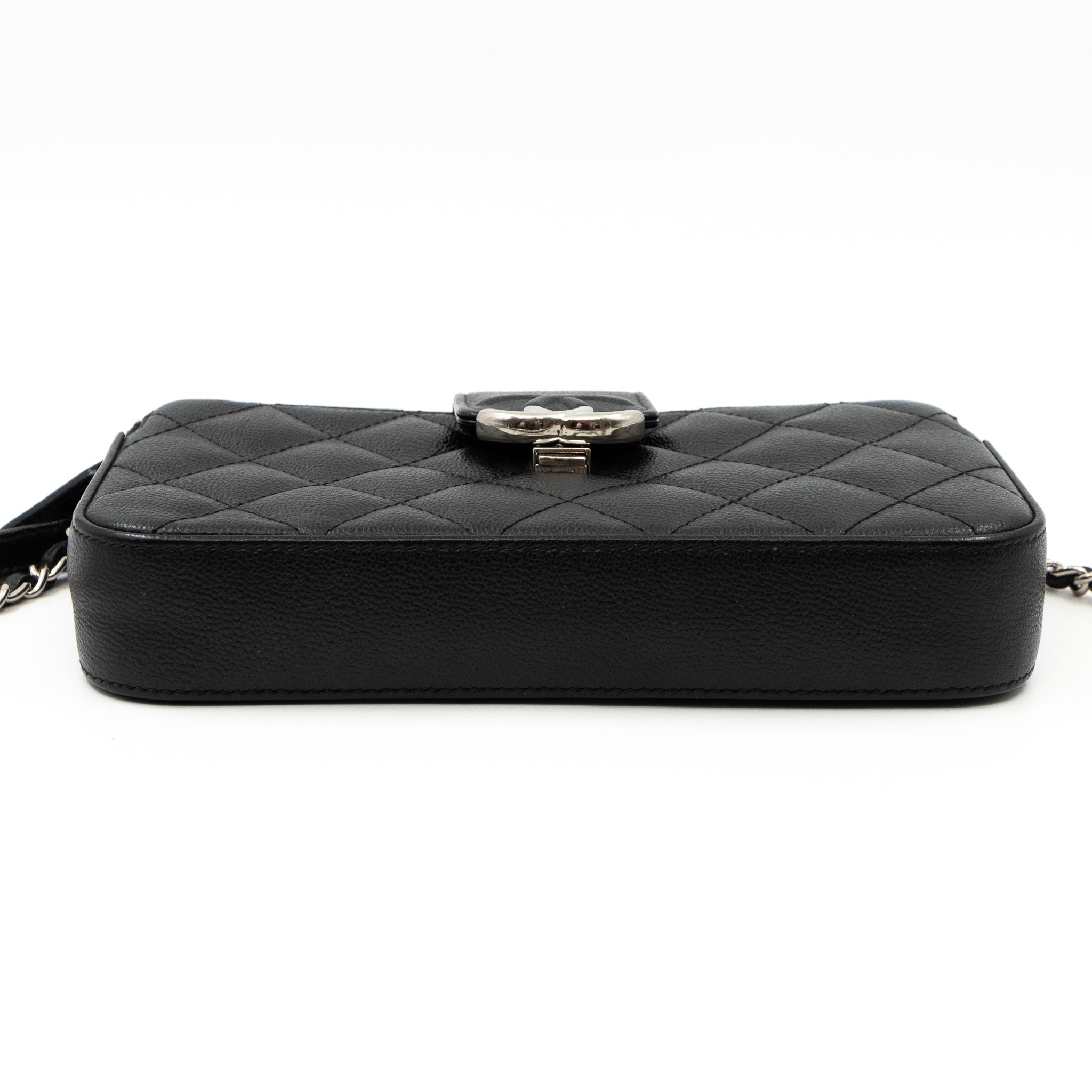 CC Box Clutch On Chain Black Caviar Silver