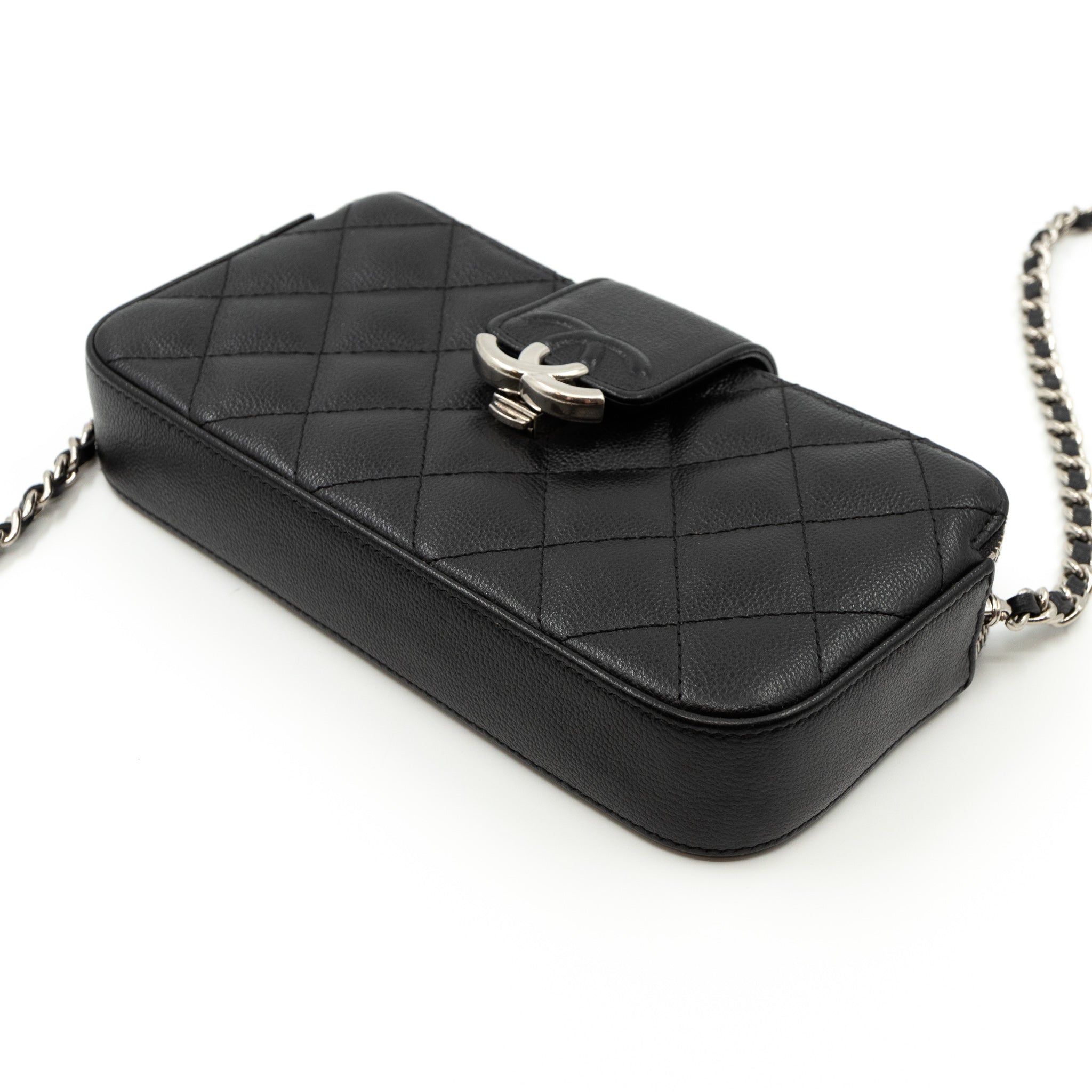 CC Box Clutch On Chain Black Caviar Silver