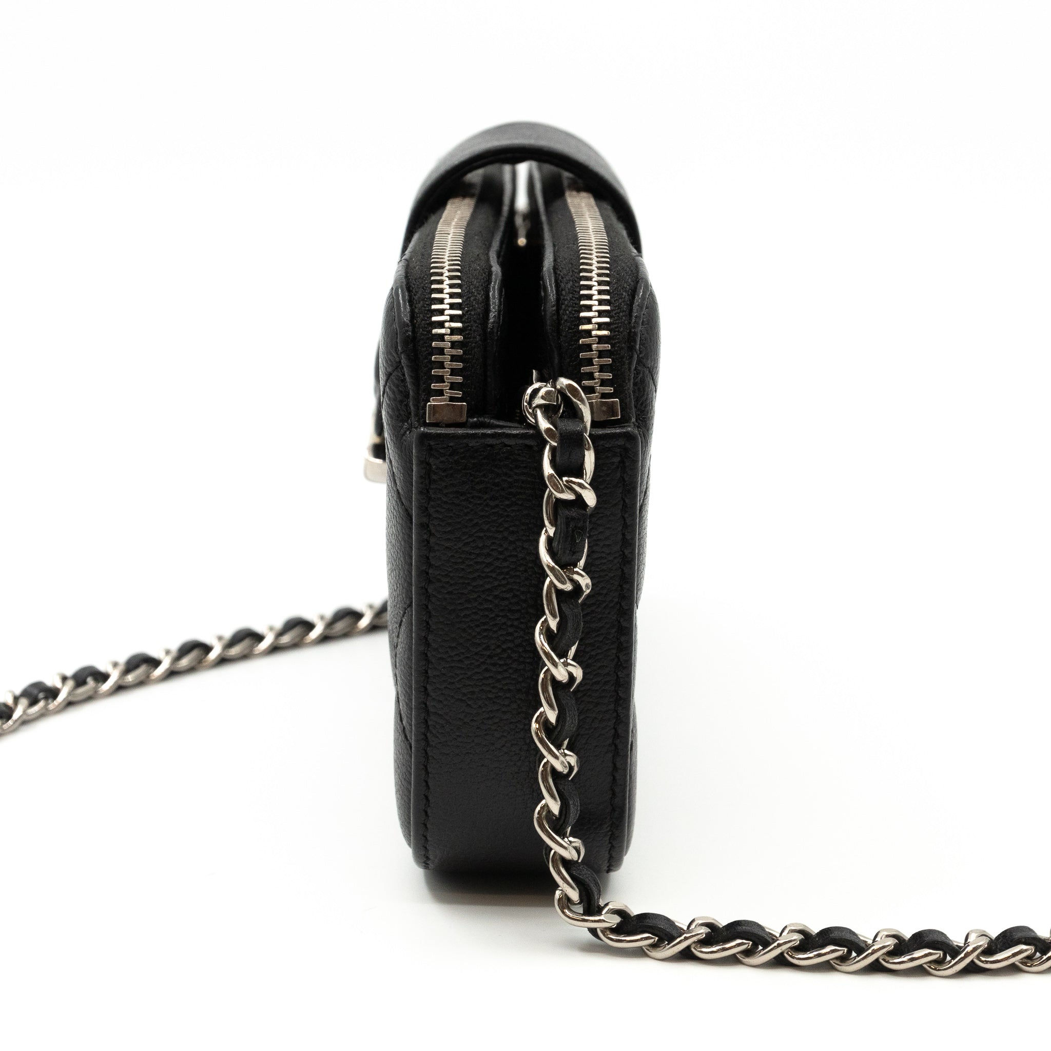 CC Box Clutch On Chain Black Caviar Silver