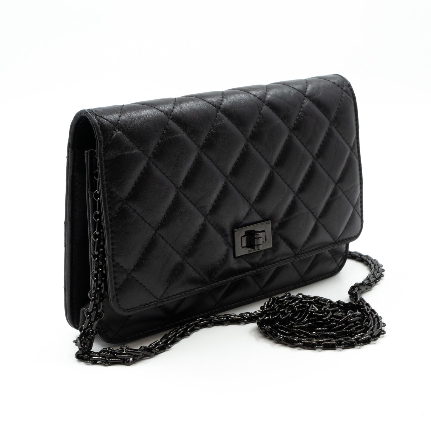 Chanel Wallet on Chain shoulder bag (WOC) 2.55 IN BLACK QUILTED ICE VEILLI  LEATHER-100880 ref.948943 - Joli Closet