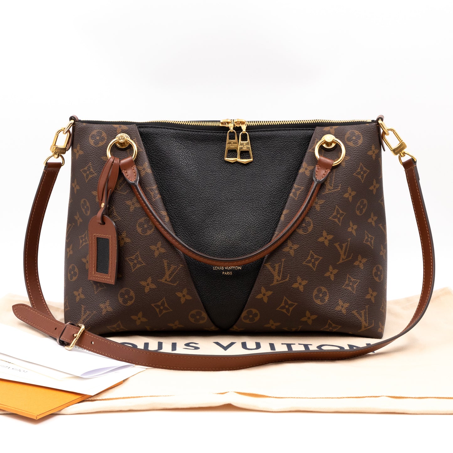 V Tote MM Monogram Noir Caramel