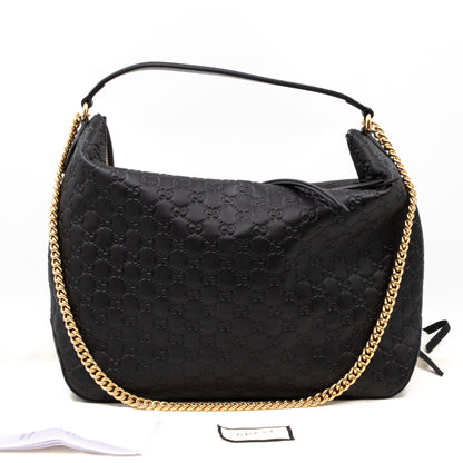 Hobo Chain Bag Black Guccissima Leather