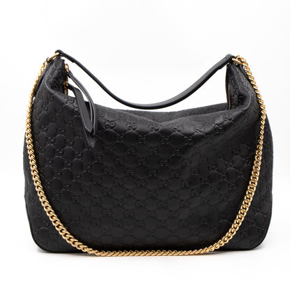 Hobo Chain Bag Black Guccissima Leather