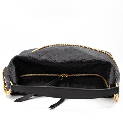 Hobo Chain Bag Black Guccissima Leather