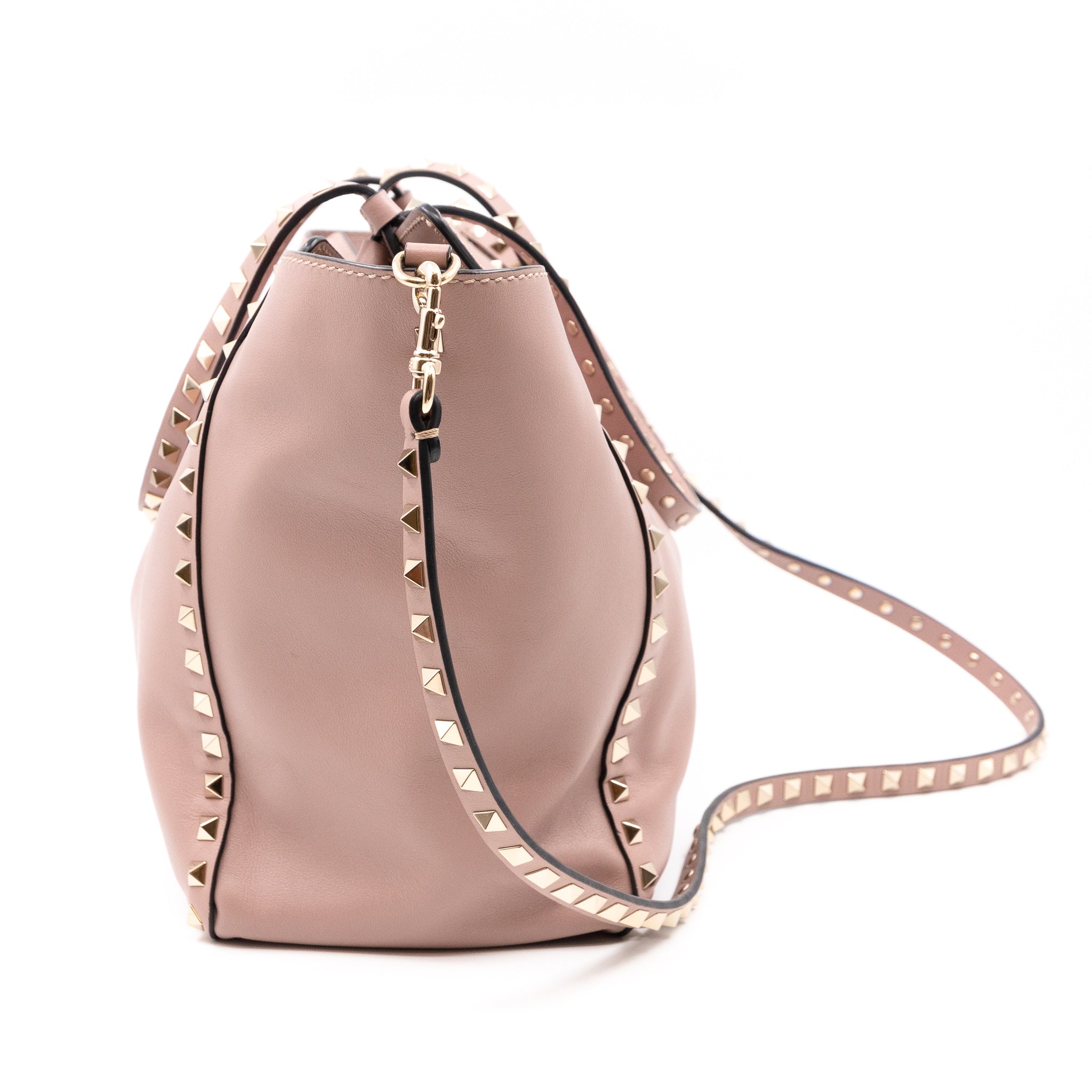 Rockstud Trapeze Tote Rose Beige Leather