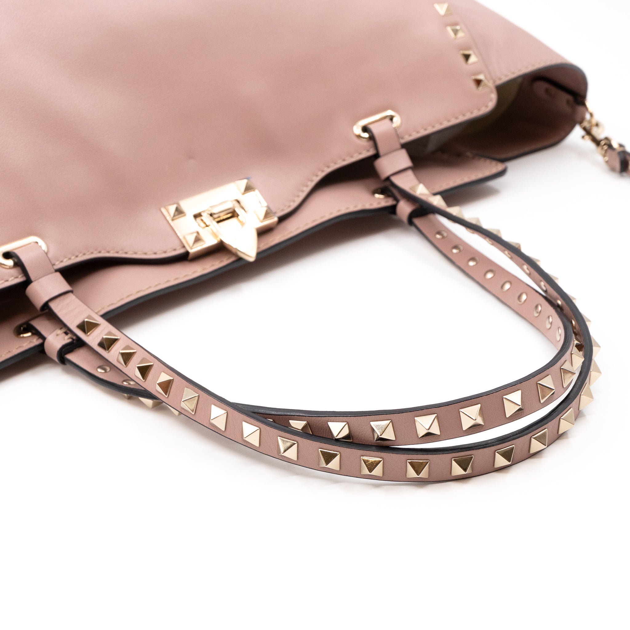 Rockstud Trapeze Tote Rose Beige Leather