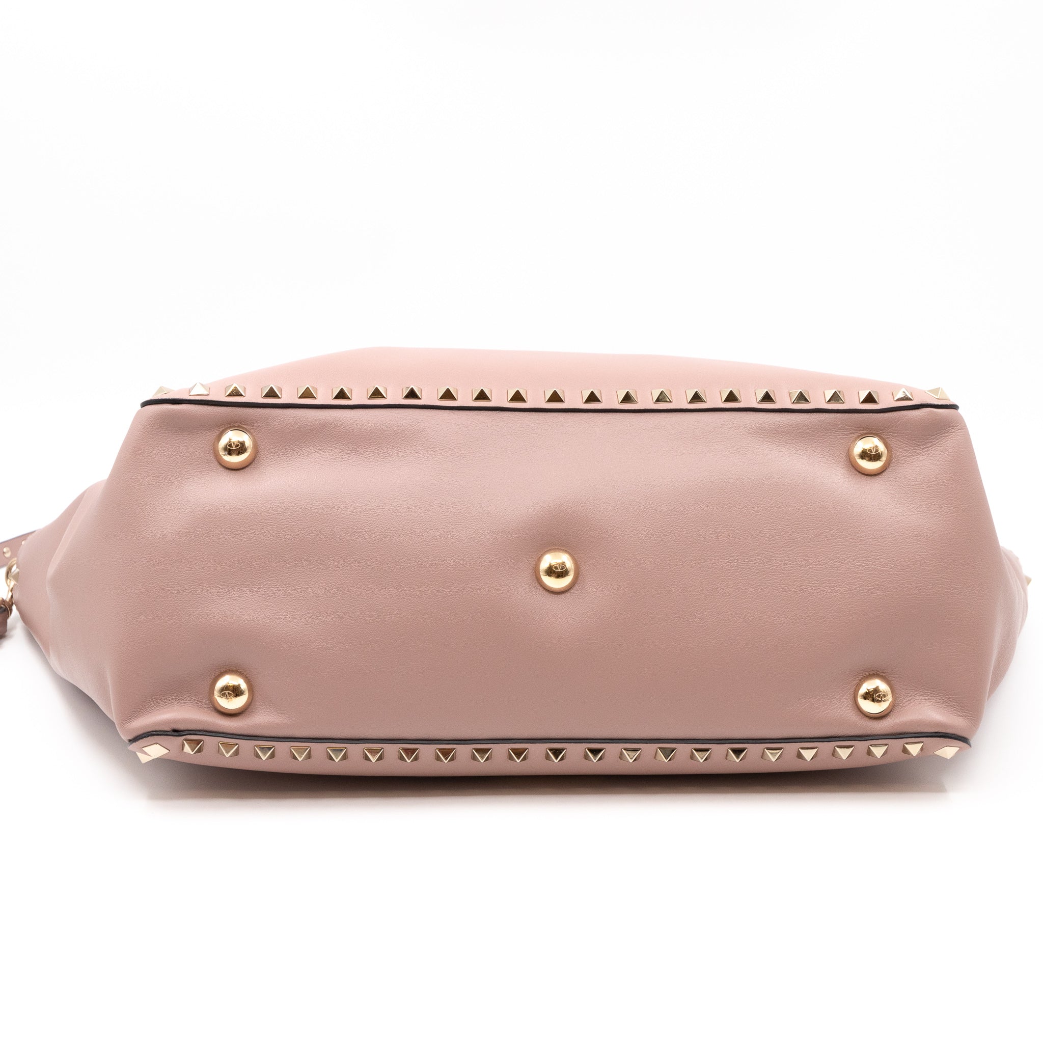 Rockstud Trapeze Tote Rose Beige Leather