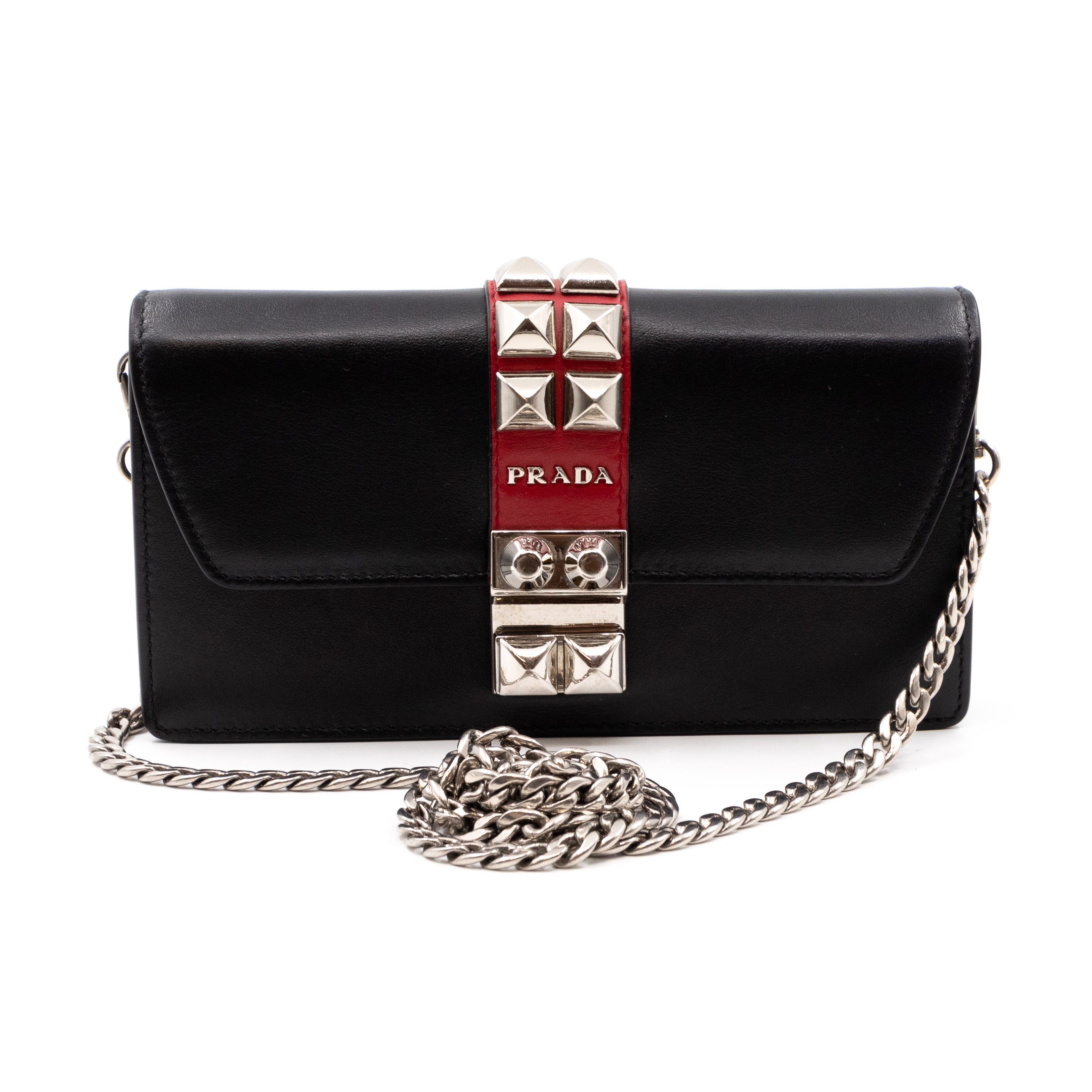 Elektra Studded Wallet on Chain Black Leather
