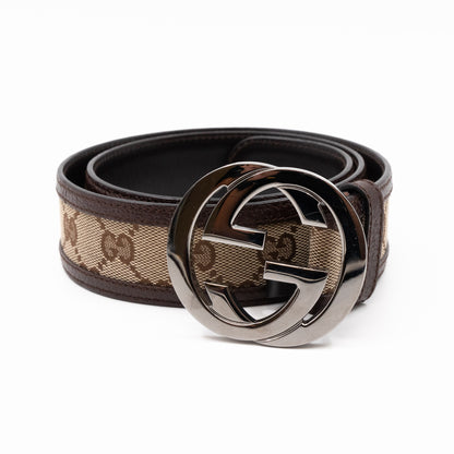 Gucci Interlocking G Belt Brown Leather GG Canvas 90 cm – Queen