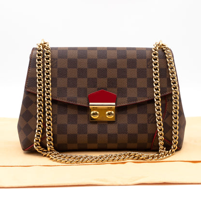 Louis Vuitton Caissa Chain Clutch Bag Damier Ebene Red Lining