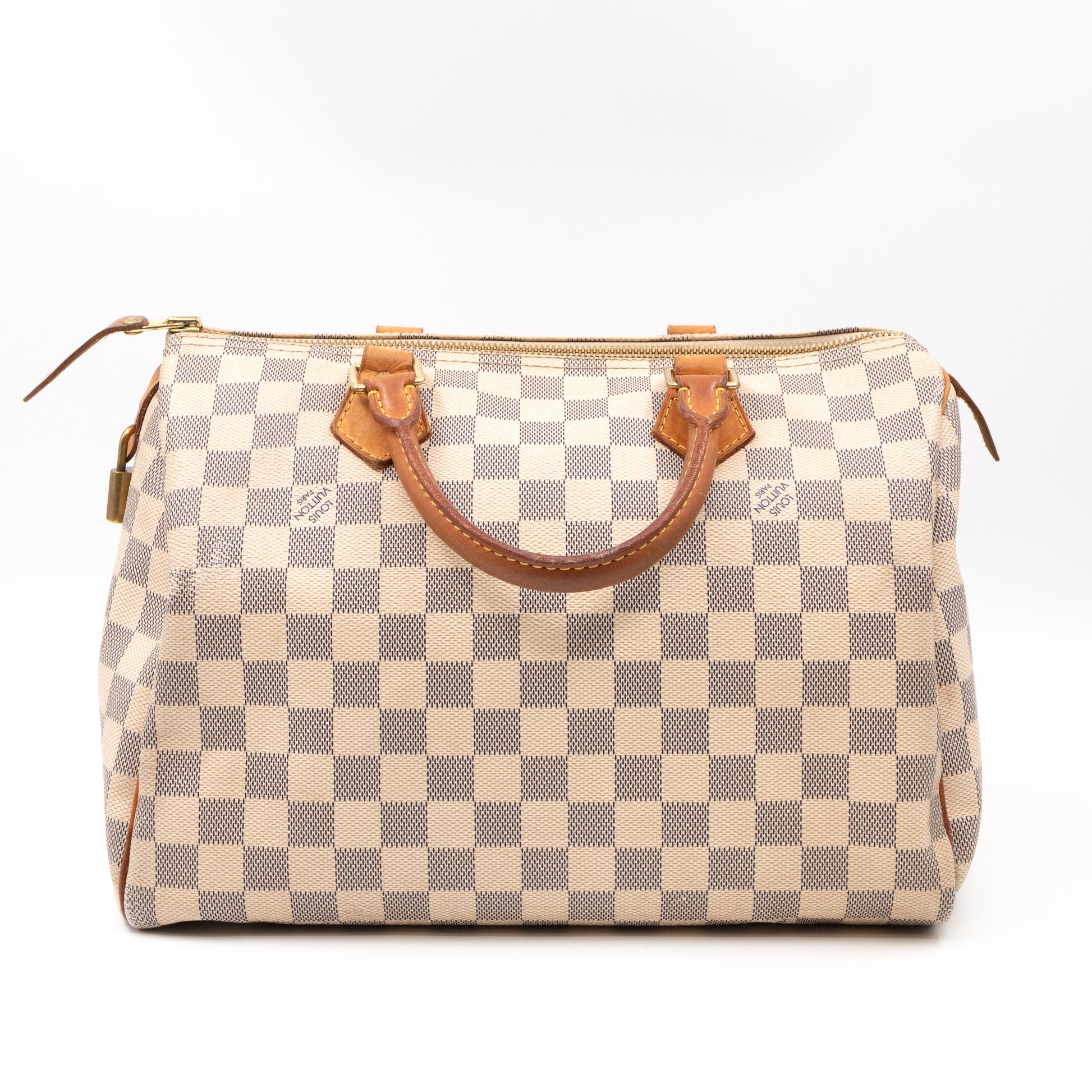 Louis Vuitton Speedy 30 Damier Azur Canvas Handbag Tote Lock & Keys