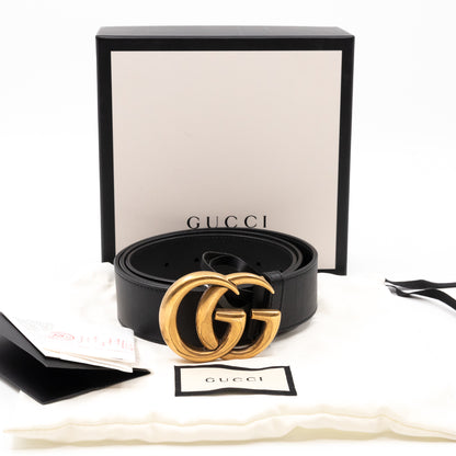 GG Marmont Wide Black Leather Belt 100 cm
