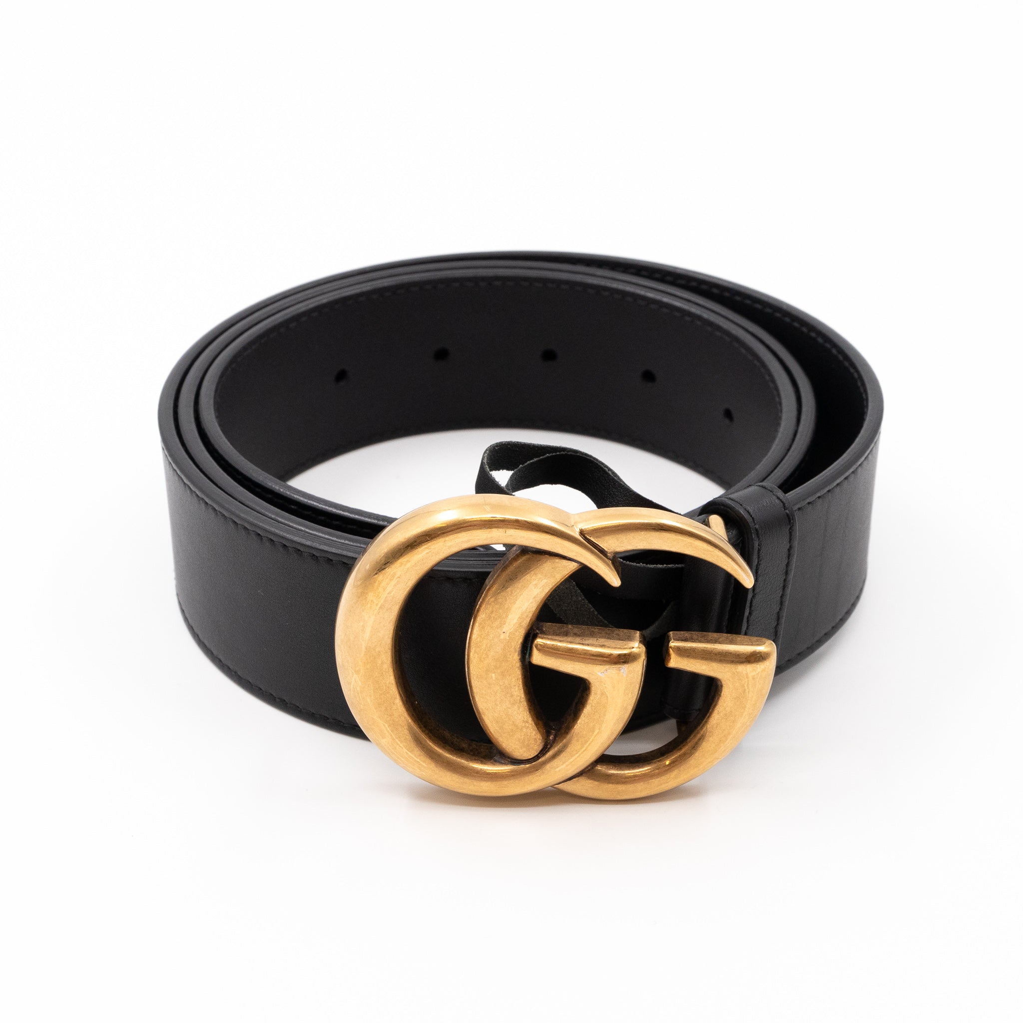 GG Marmont Wide Black Leather Belt 100 cm