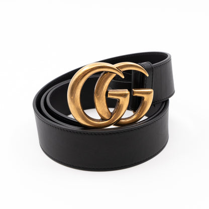 GG Marmont Wide Black Leather Belt 100 cm