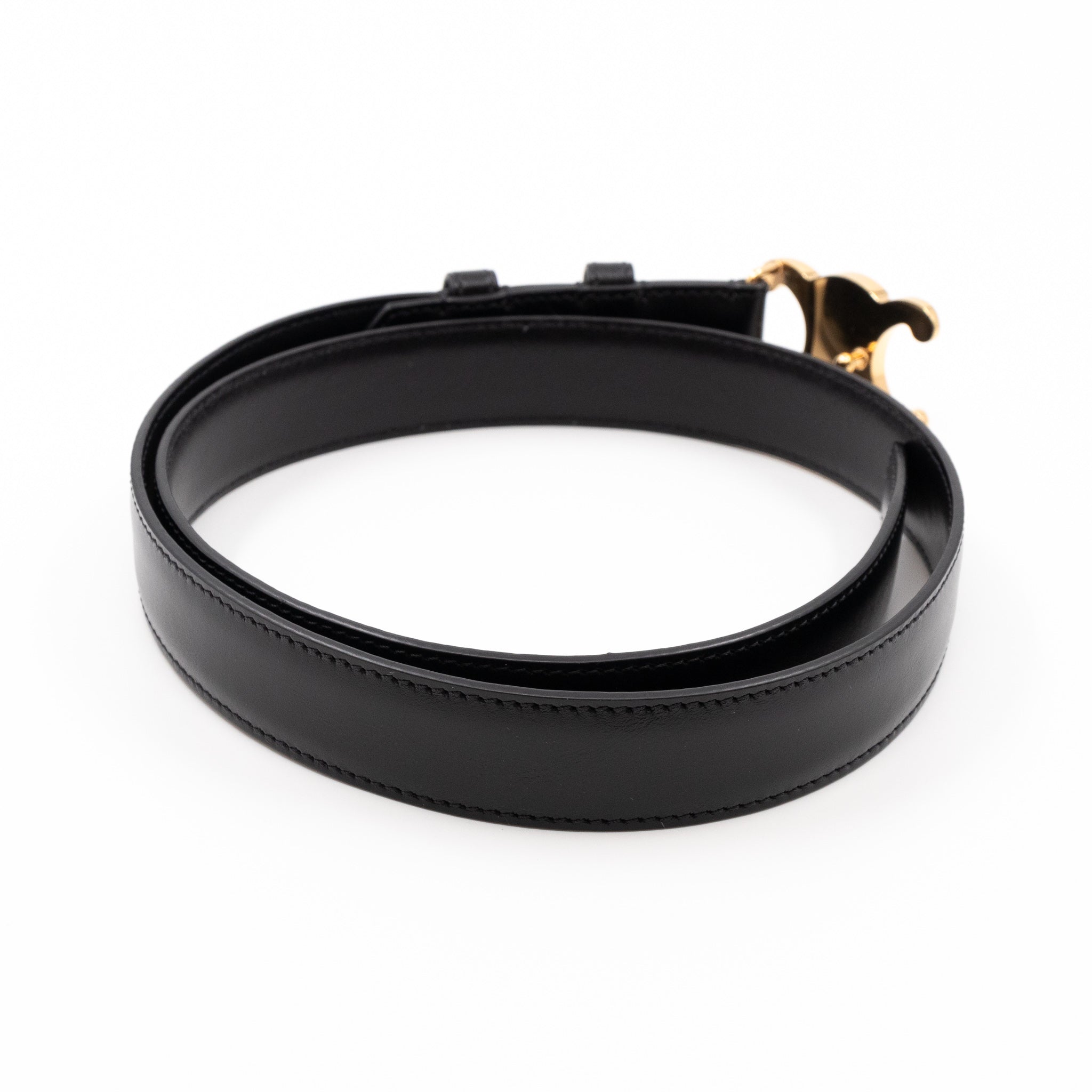 Triomphe Black Leather Belt 75 cm