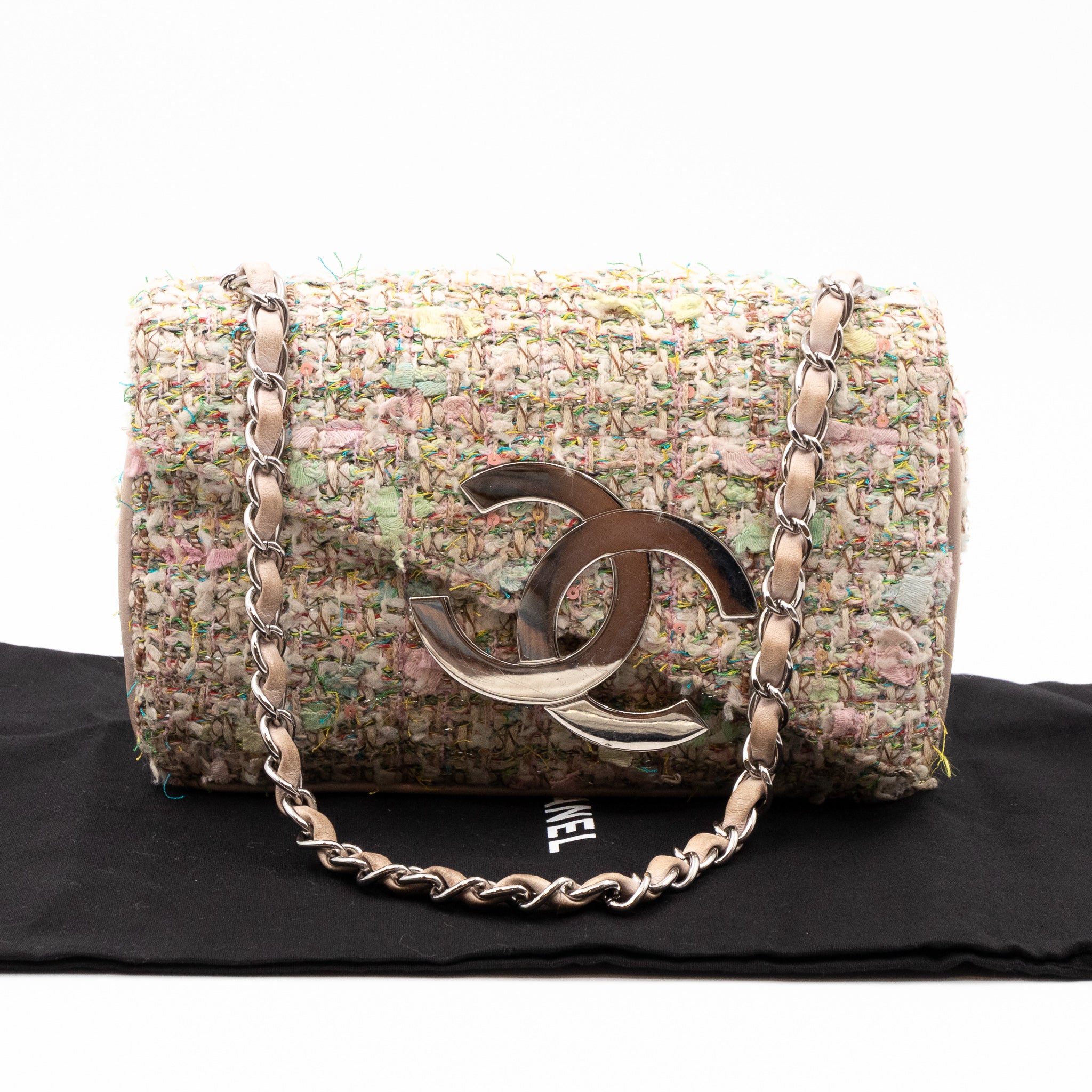 CHANEL Patchwork Classic Flap Double Chain Shoulder Bag Tweed 58148