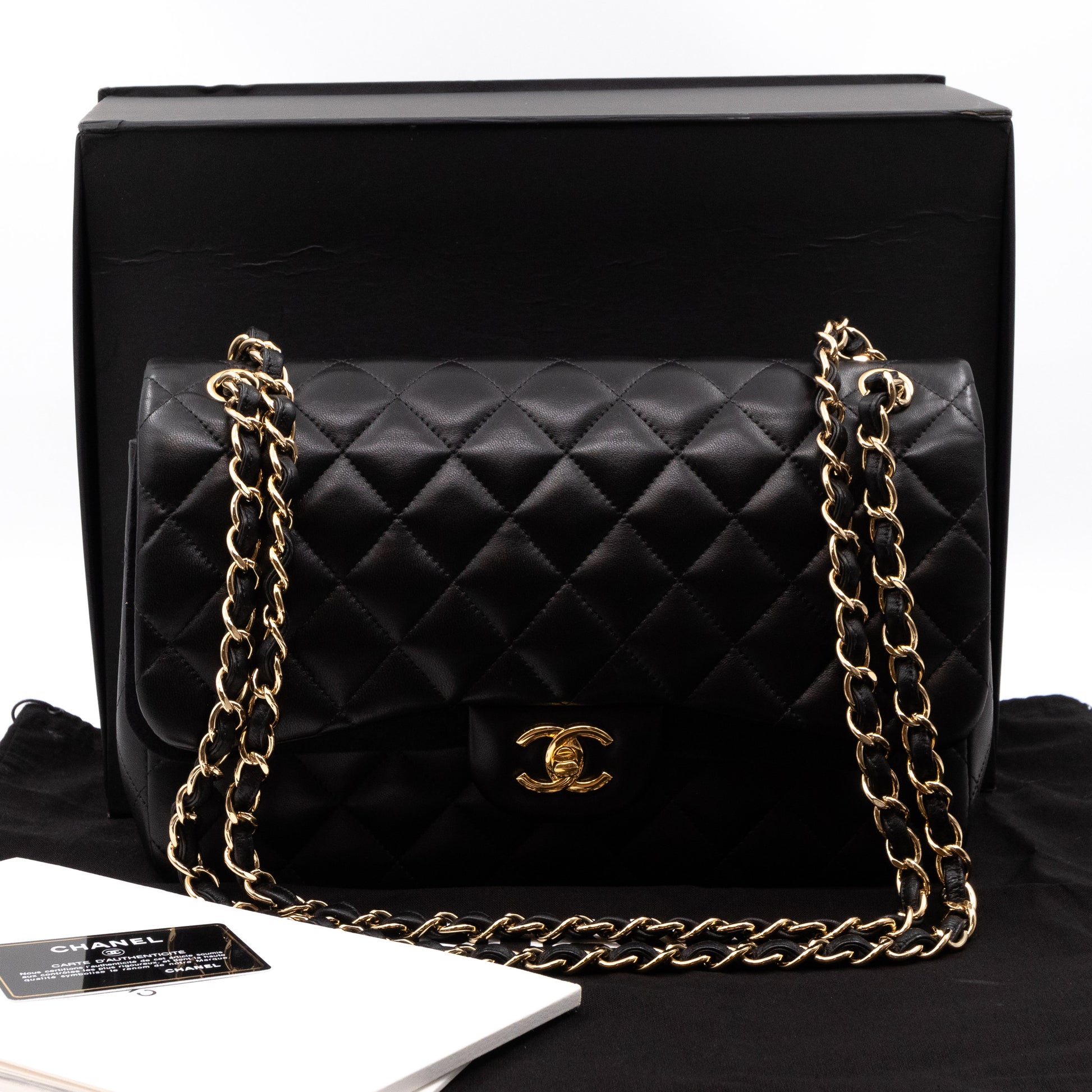 Chanel – Chanel Classic Double Flap Jumbo Black Lambskin Leather Gold  Hardware – Queen Station