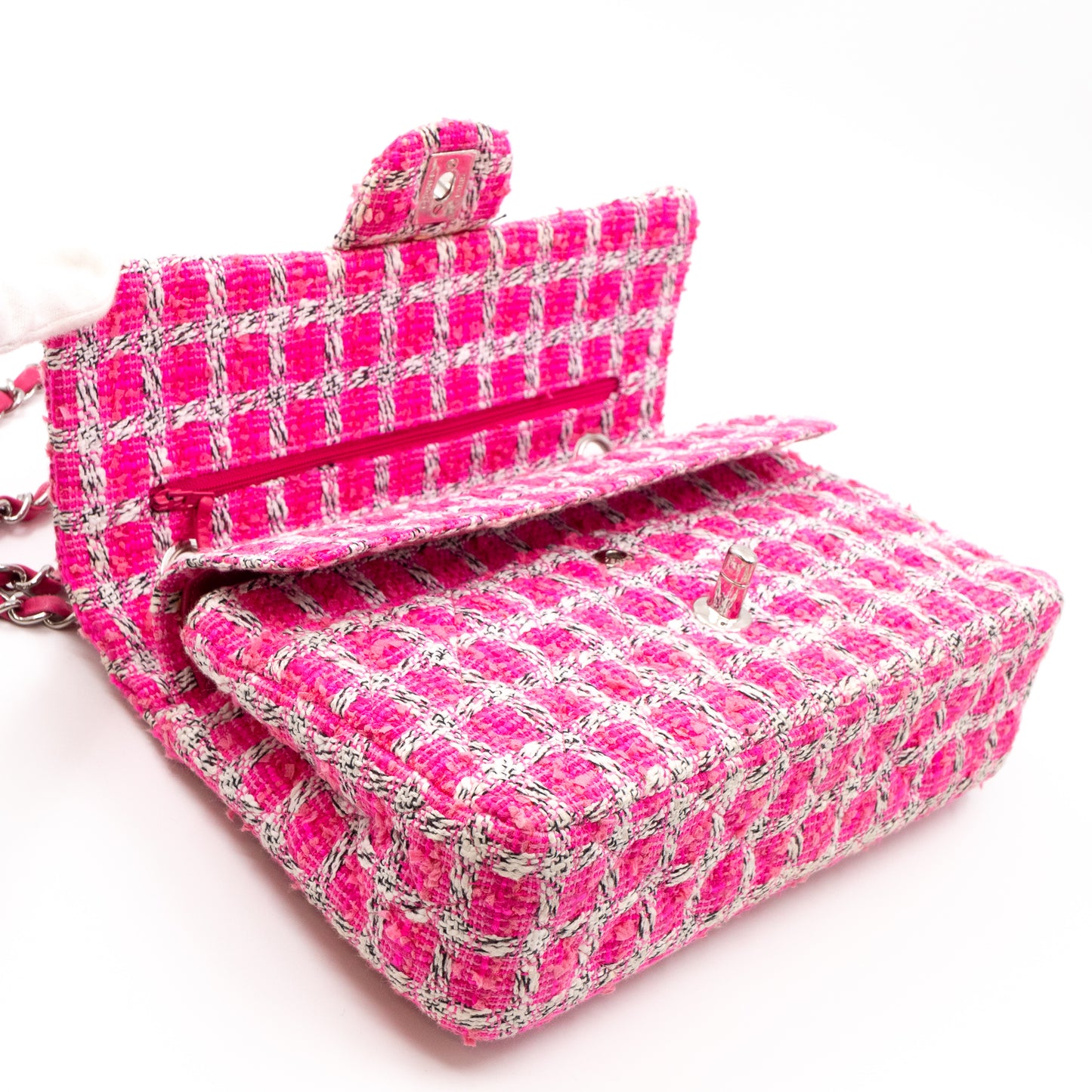 Classic Double Flap Bag Medium Tweed Pink