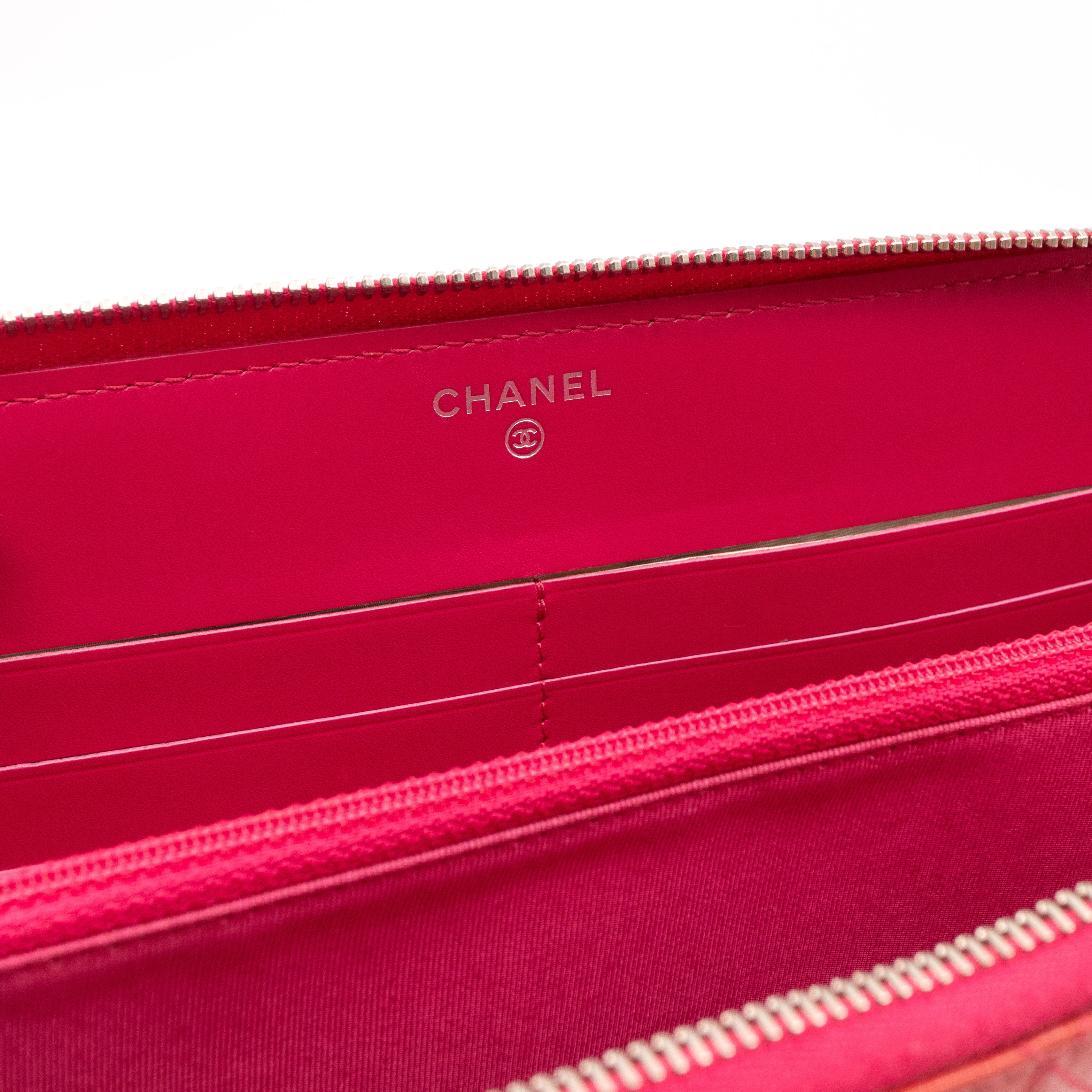 Quilted Zip Organizer Clutch Patent Leather Pink