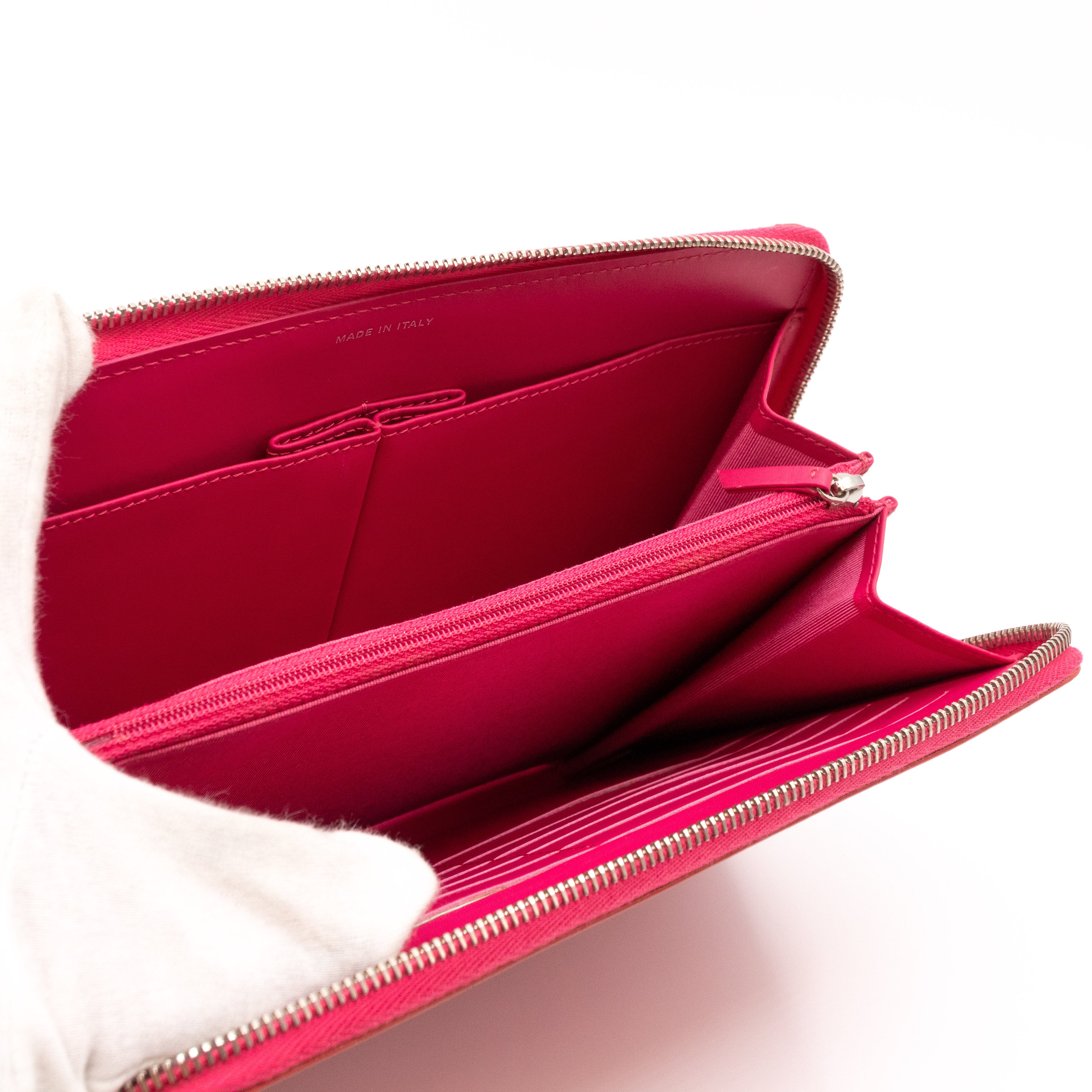 Quilted Zip Organizer Clutch Patent Leather Pink