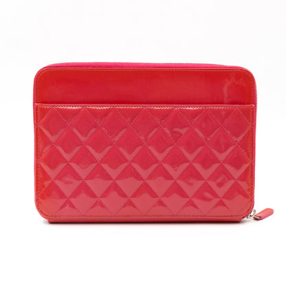 Quilted Zip Organizer Clutch Patent Leather Pink