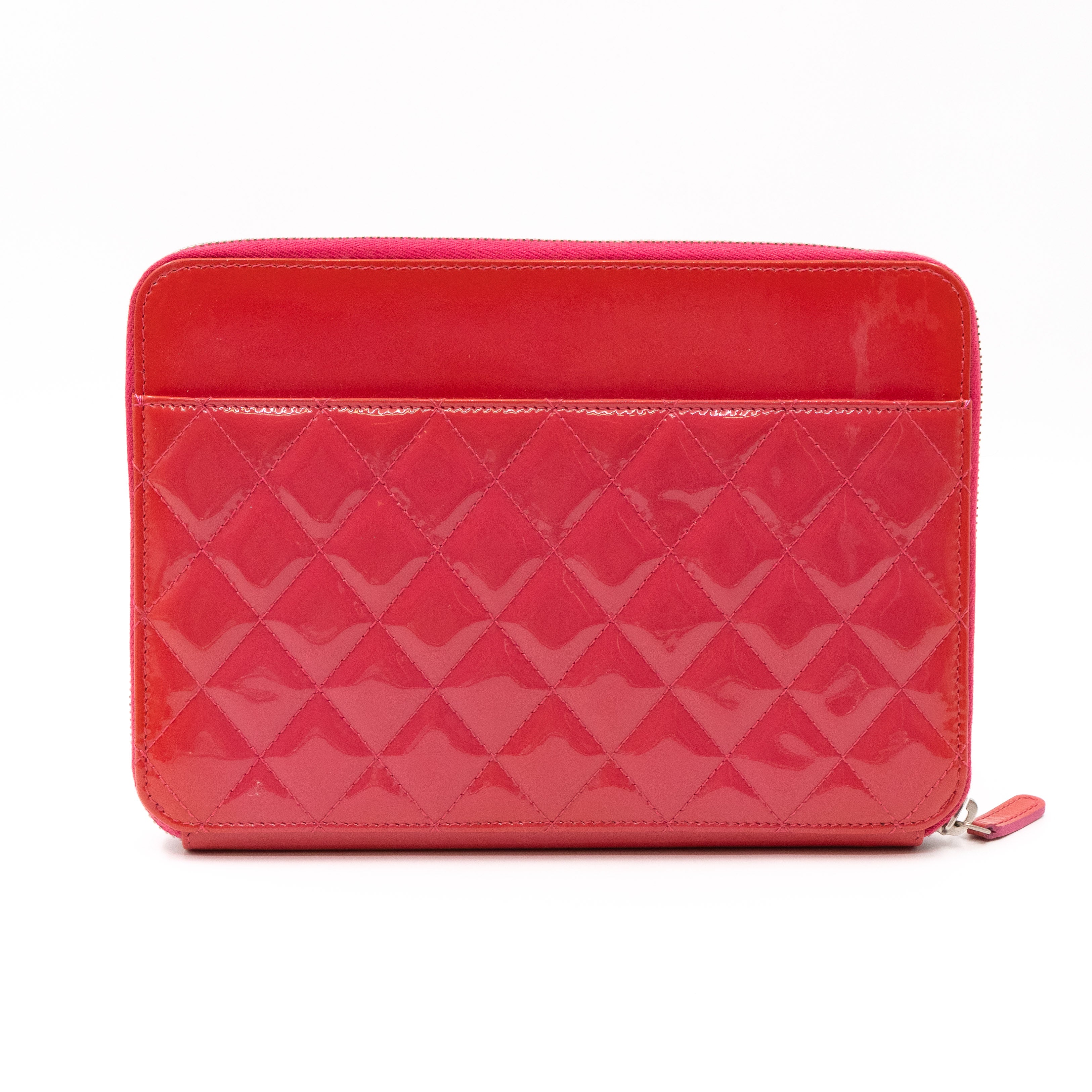 Quilted Zip Organizer Clutch Patent Leather Pink