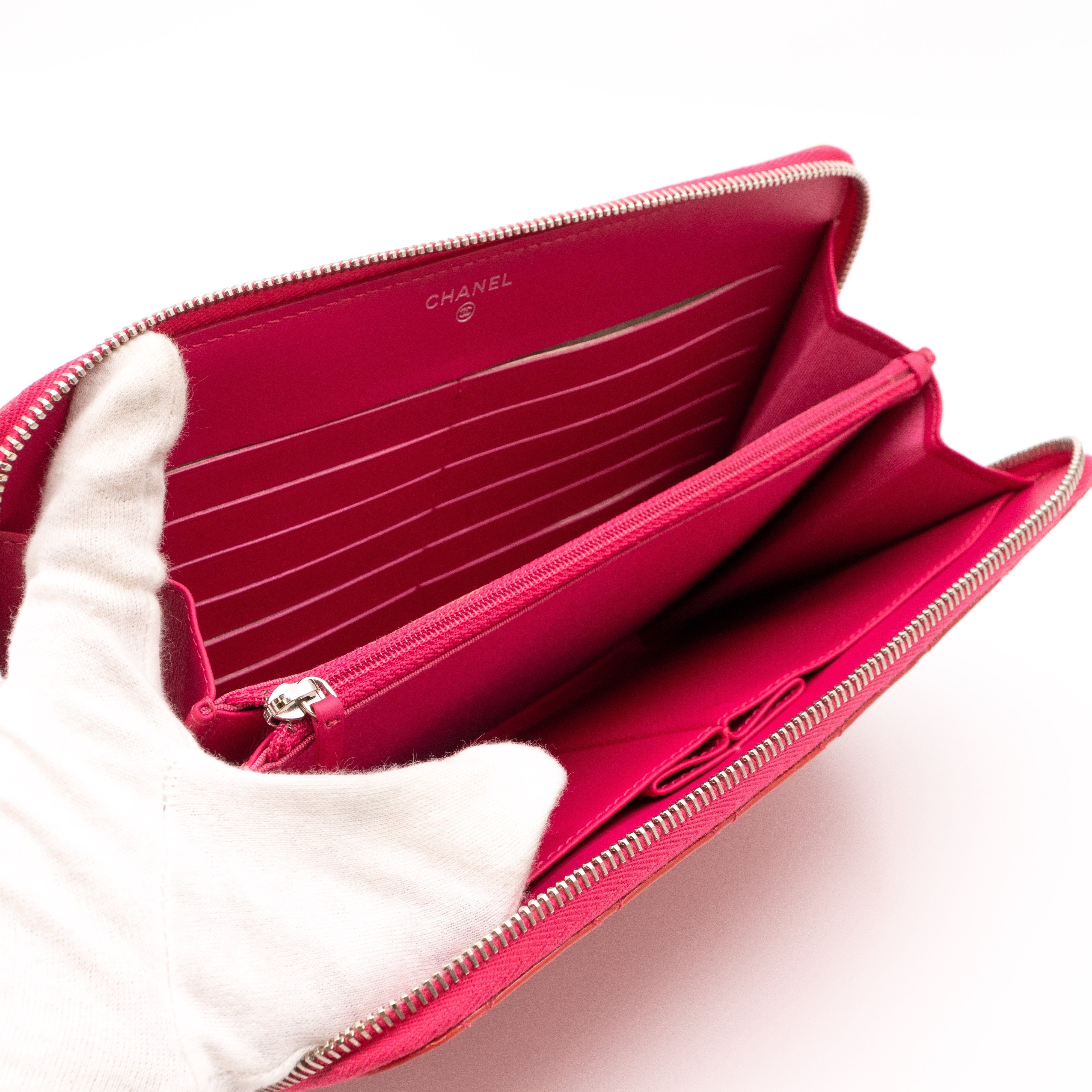 Quilted Zip Organizer Clutch Patent Leather Pink