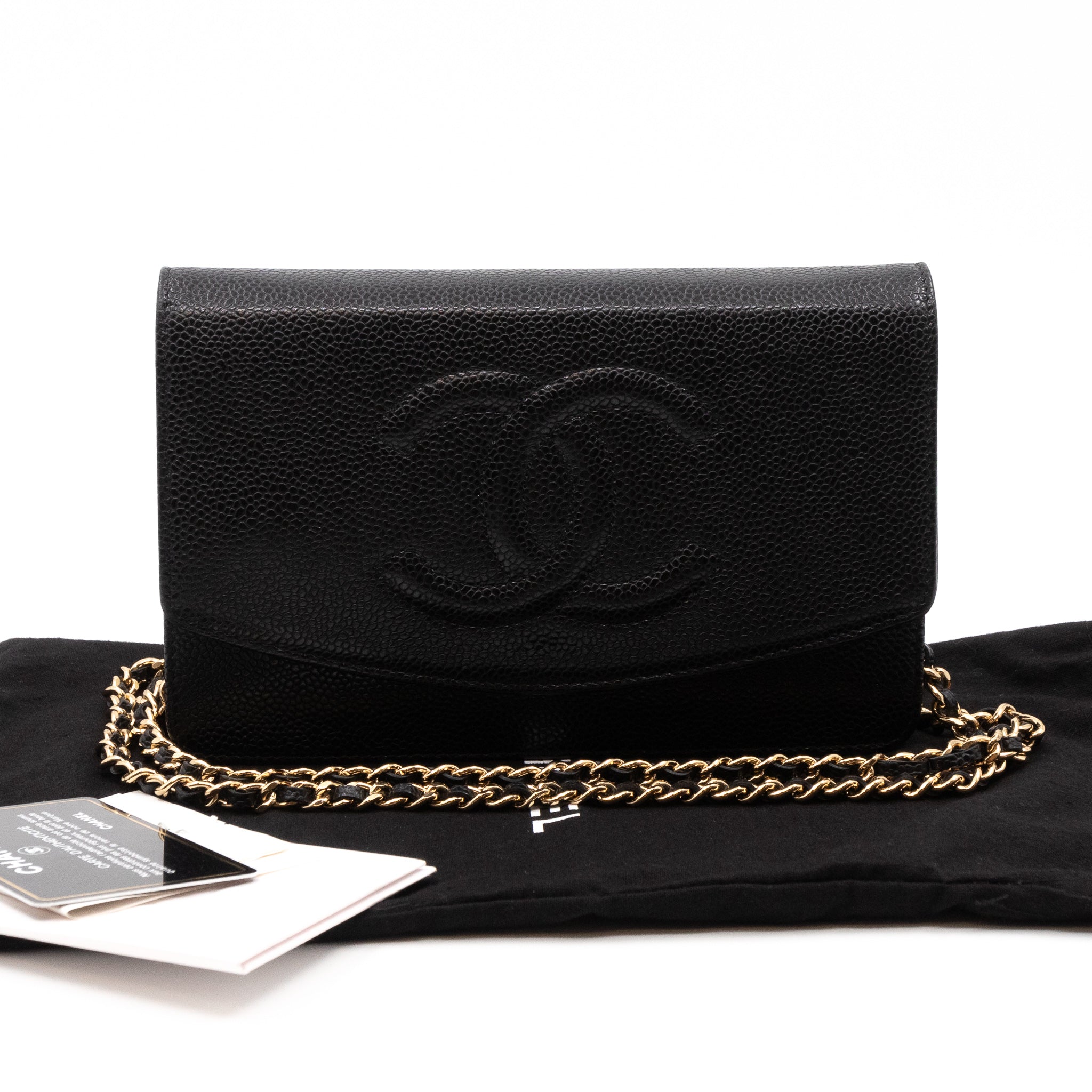 Chanel – Chanel Timeless CC Wallet On Chain Black Caviar Leather Gold WOC –  Queen Station