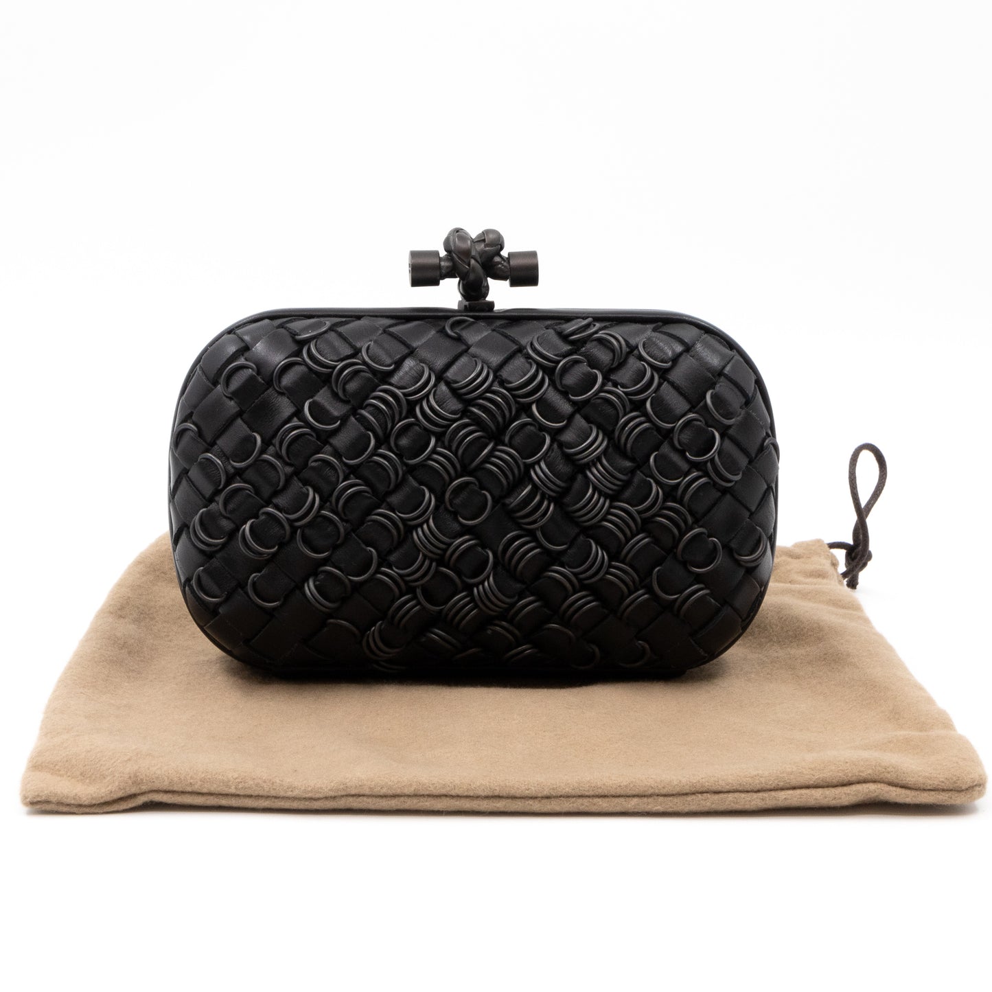 Embellished Ring Knot Clutch Black Leather