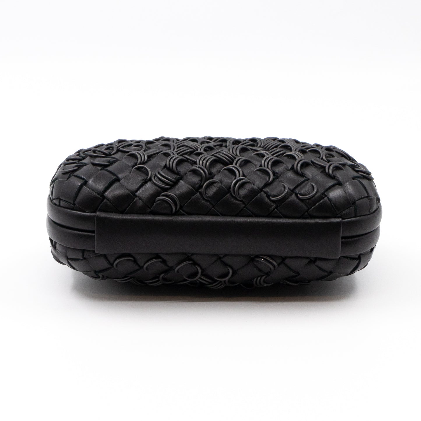 Embellished Ring Knot Clutch Black Leather