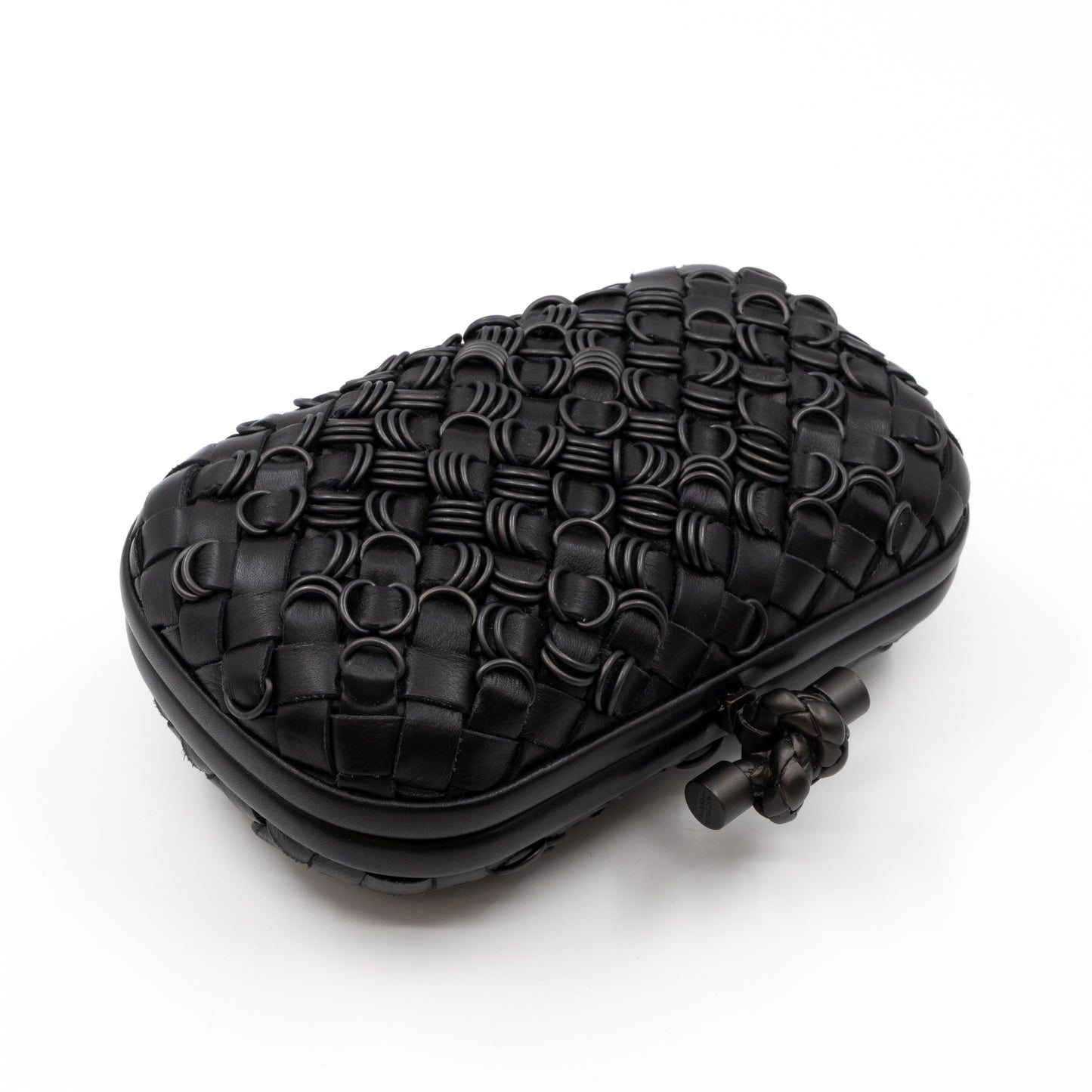 Embellished Ring Knot Clutch Black Leather