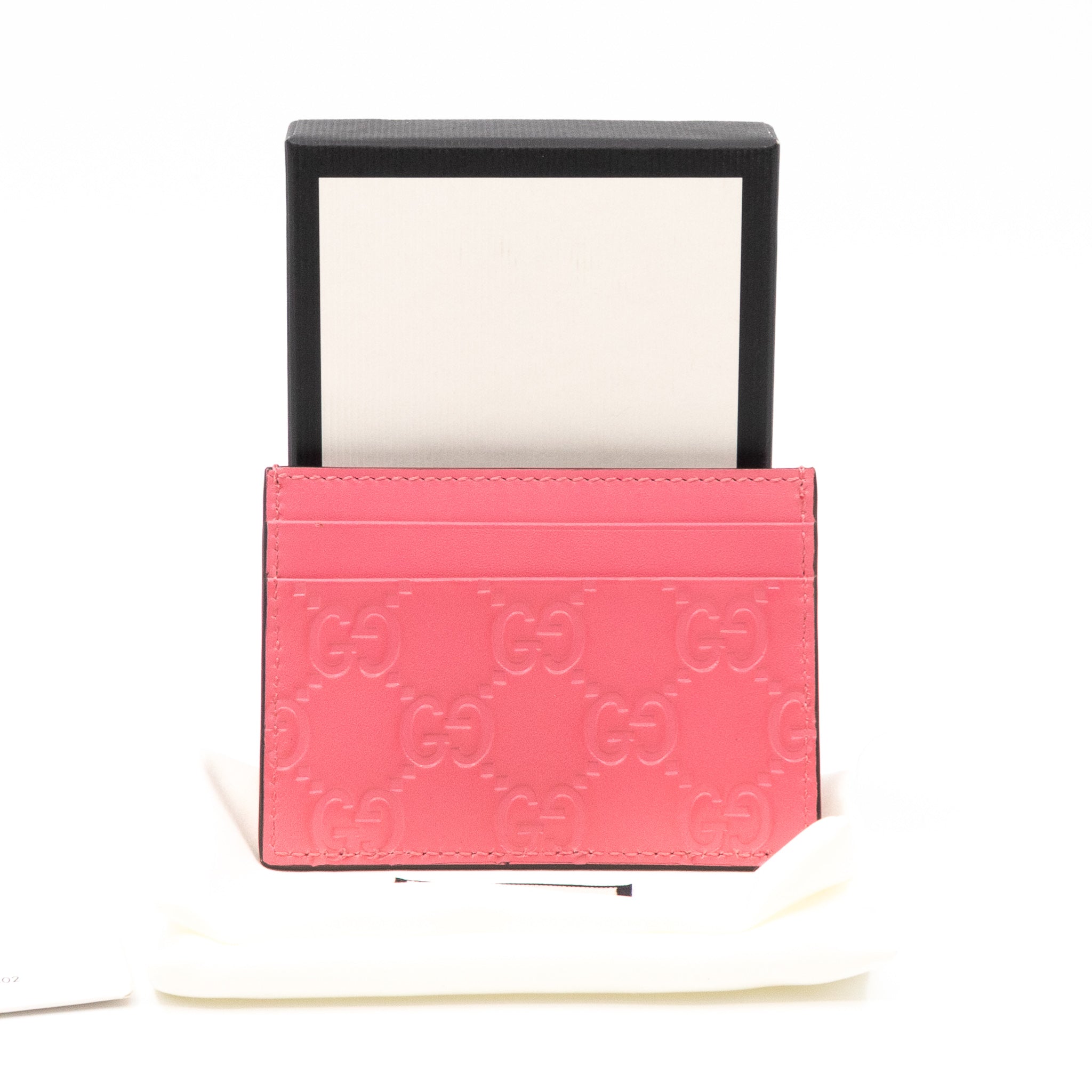 GG Embossed Card Case Pink Leather