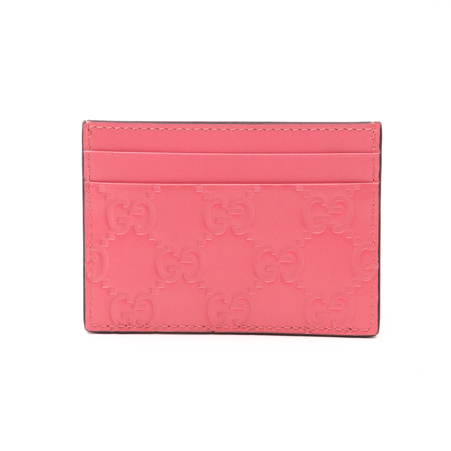 GG Embossed Card Case Pink Leather