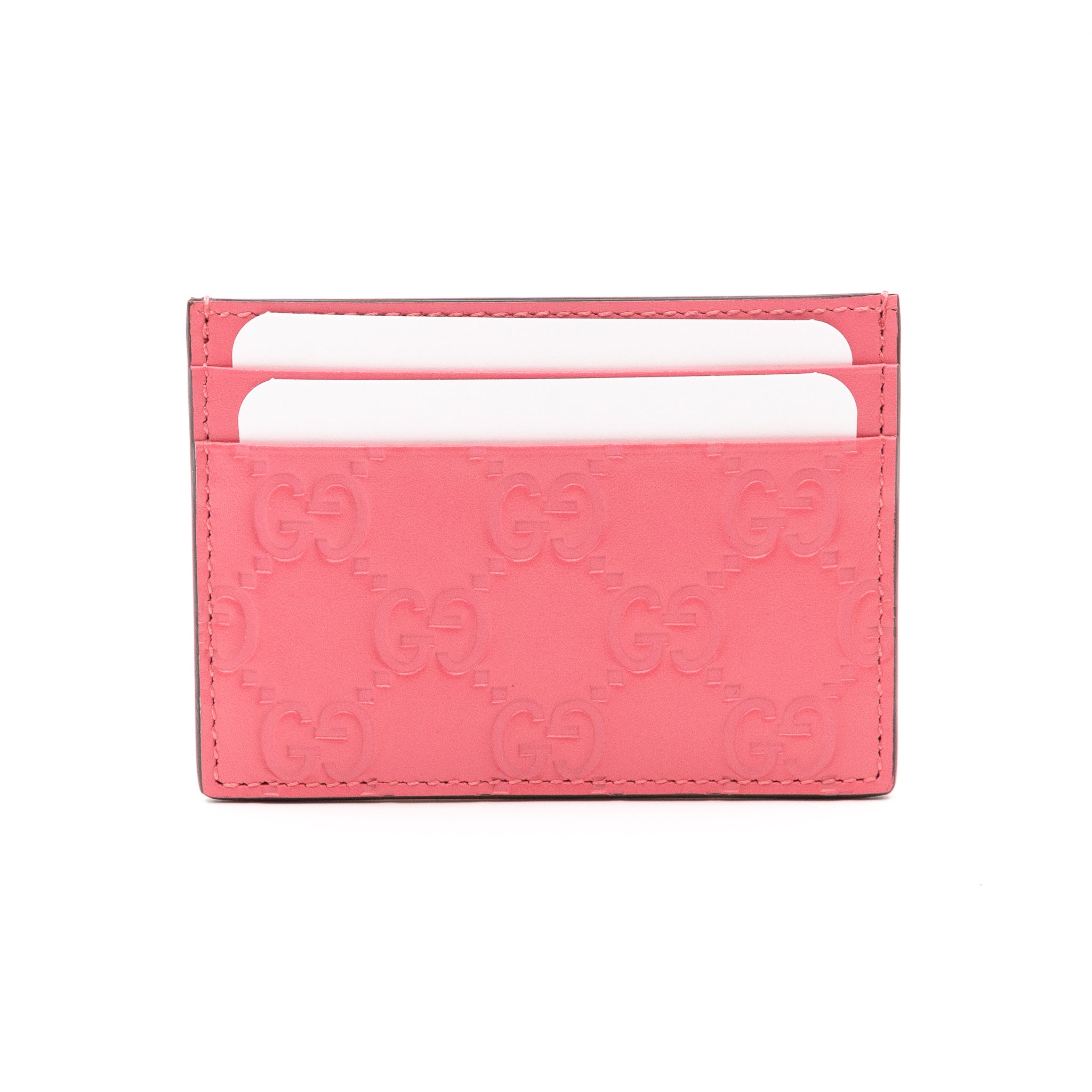 GG Embossed Card Case Pink Leather