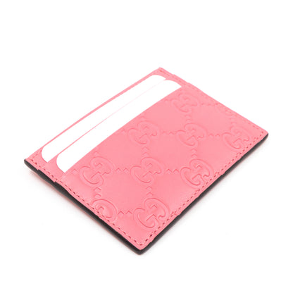 GG Embossed Card Case Pink Leather