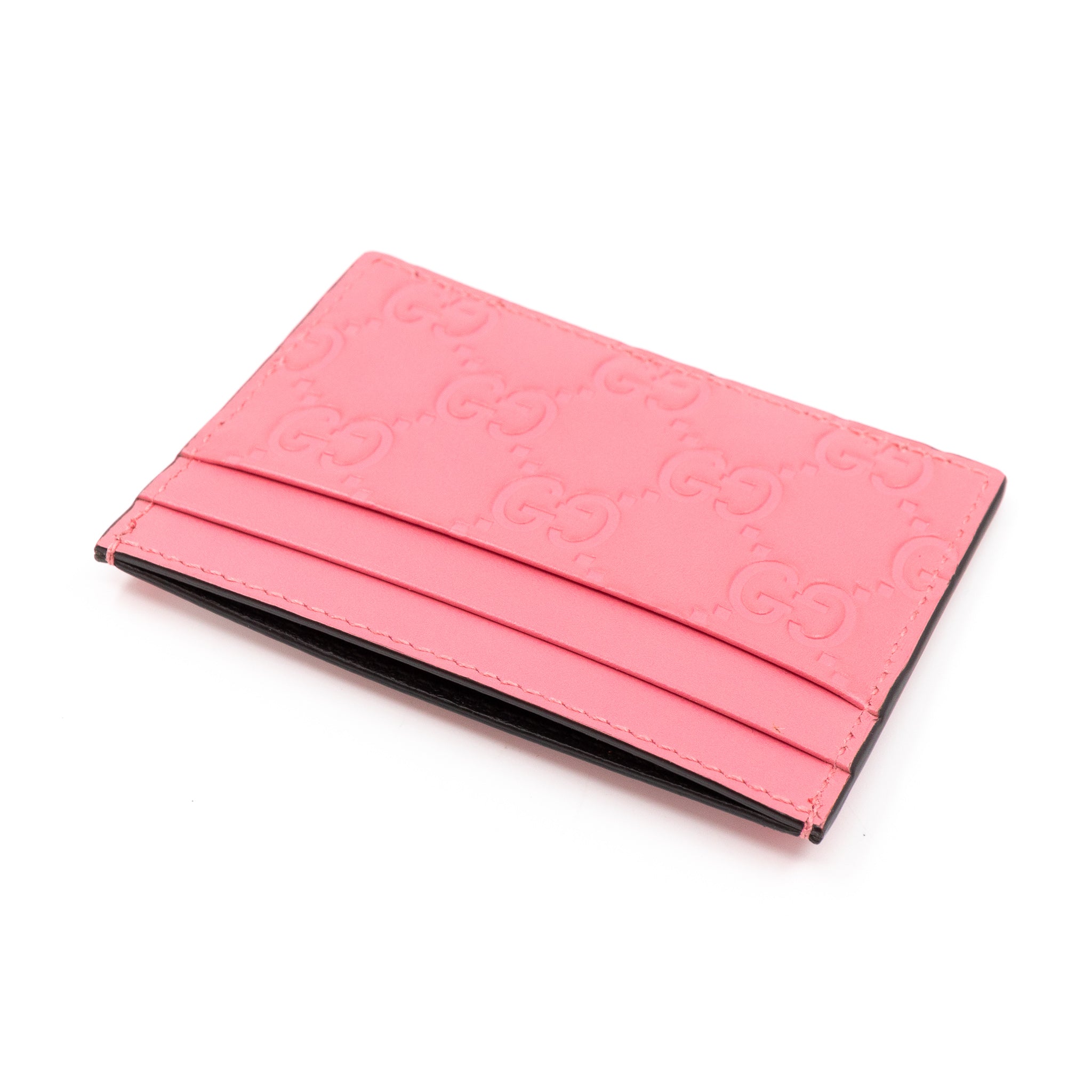 GG Embossed Card Case Pink Leather