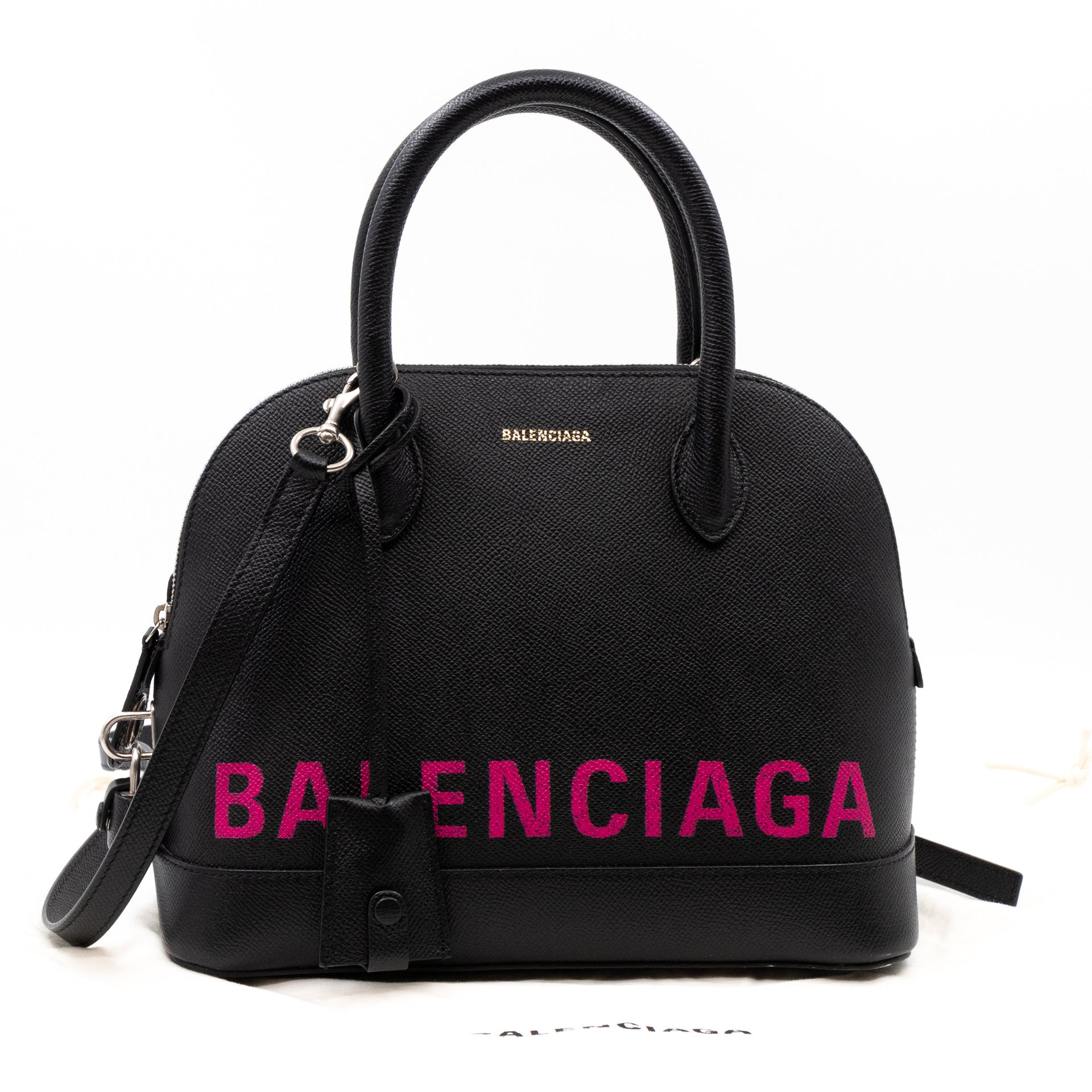 Balenciaga Ville Top Handle Small Black Leather Purple Logo