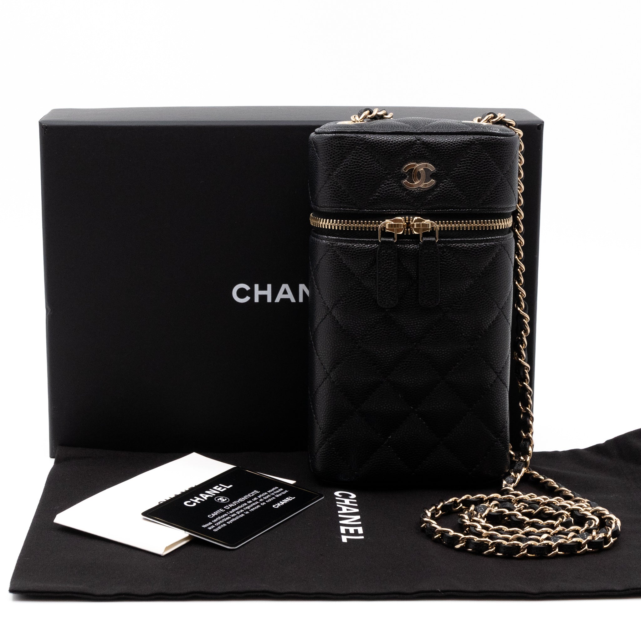 Chanel – Chanel Vanity On Chain Phone Holder Black Caviar Gold