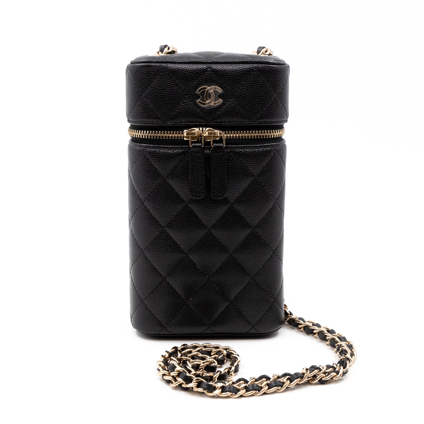 Chanel – Chanel Vanity On Chain Phone Holder Black Caviar Gold Hardware –  Queen Station