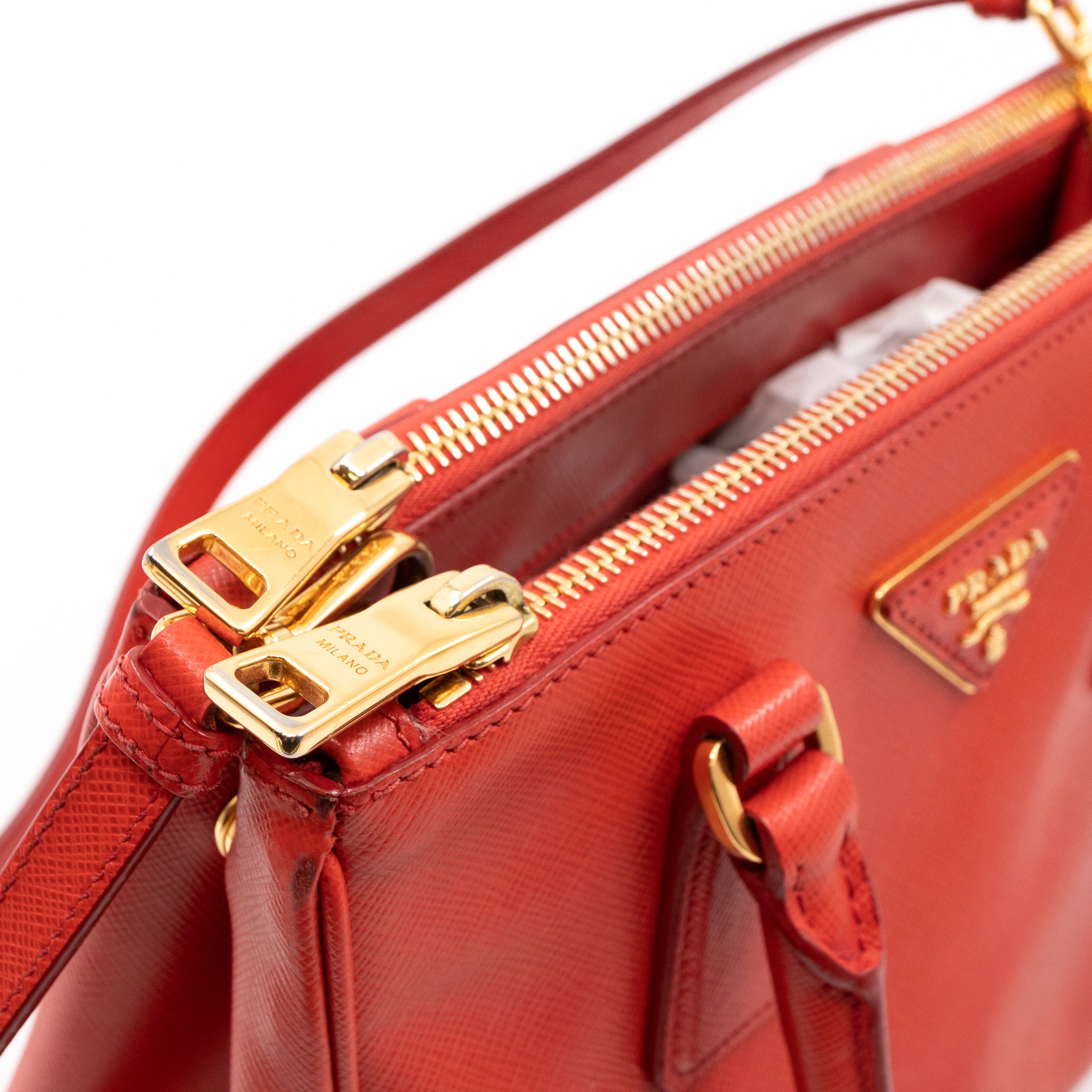 Galleria Small Double Zip Fiery Red Saffiano
