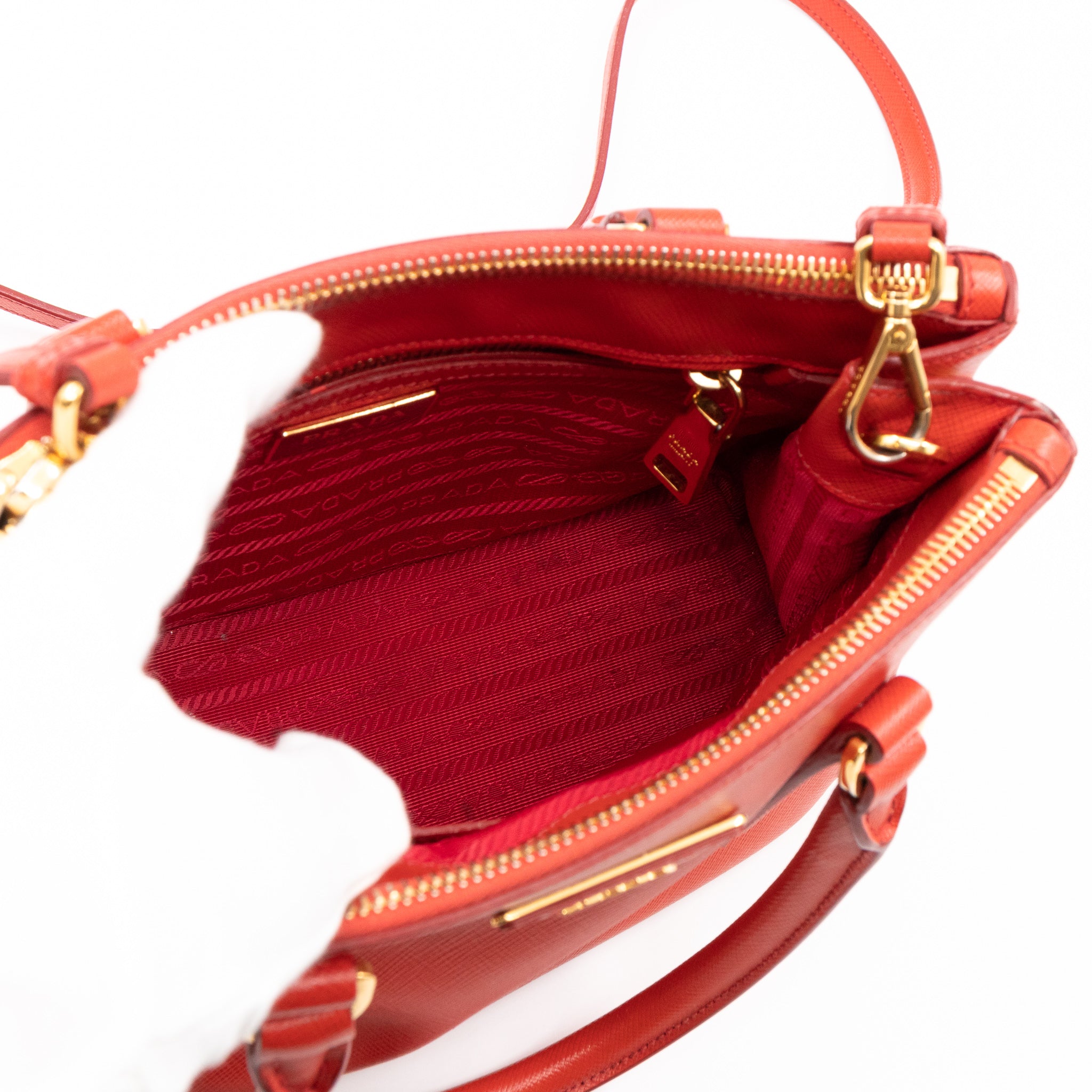 Galleria Small Double Zip Fiery Red Saffiano